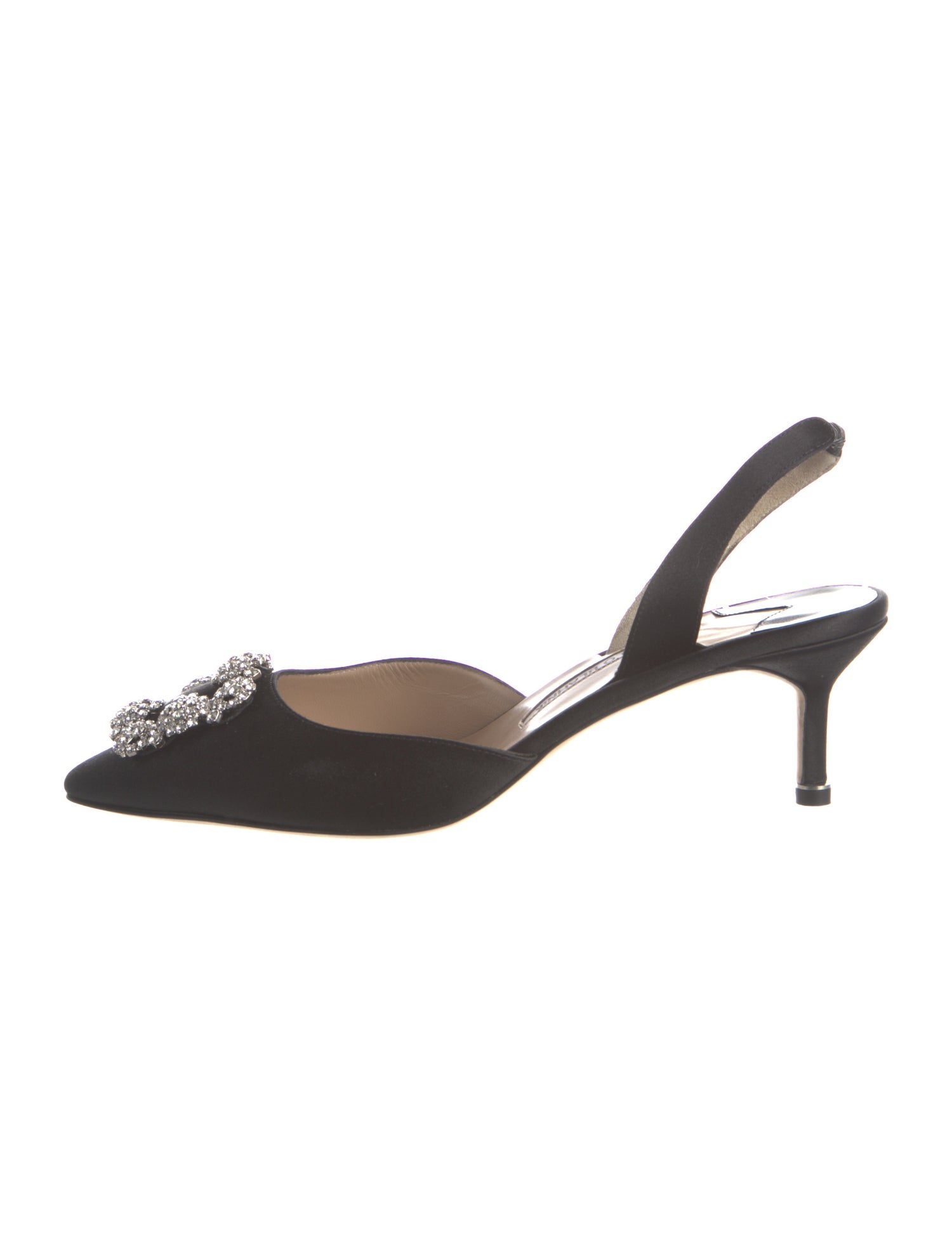 Manolo Blahnik Satin Crystal Embellishments Slingback Pumps