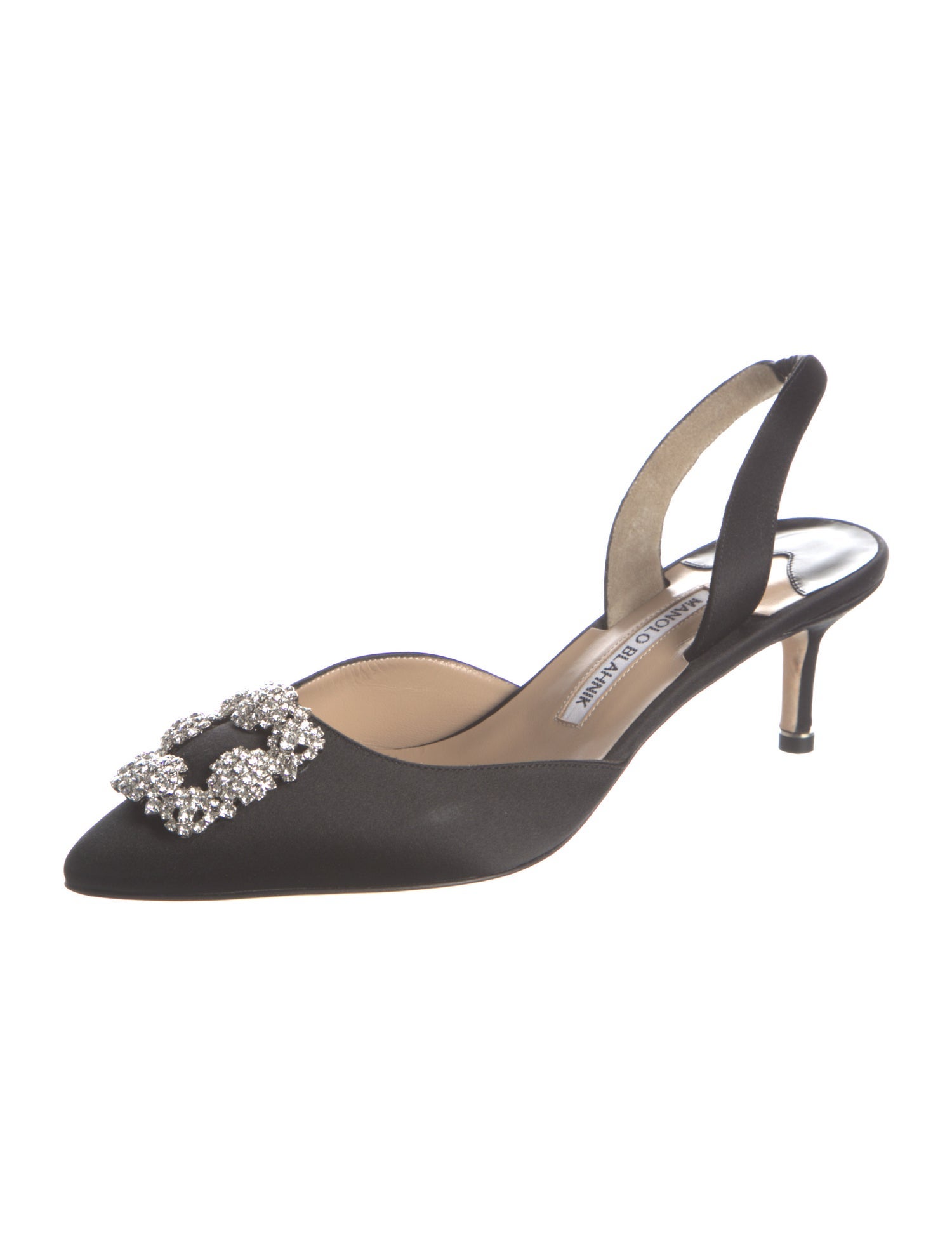 Manolo Blahnik Satin Crystal Embellishments Slingback Pumps