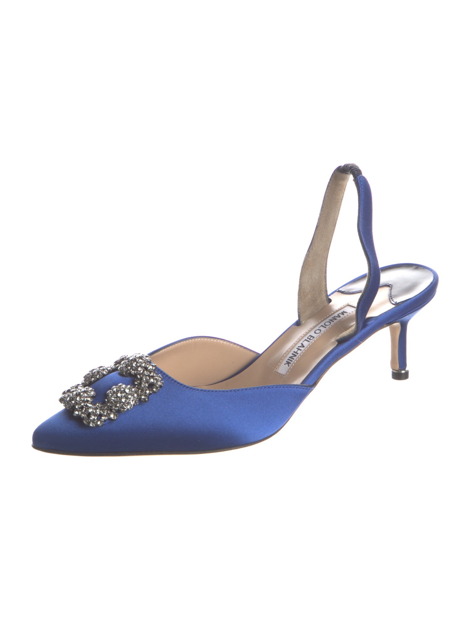 Manolo Blahnik Satin Crystal Embellishments Slingback Pumps