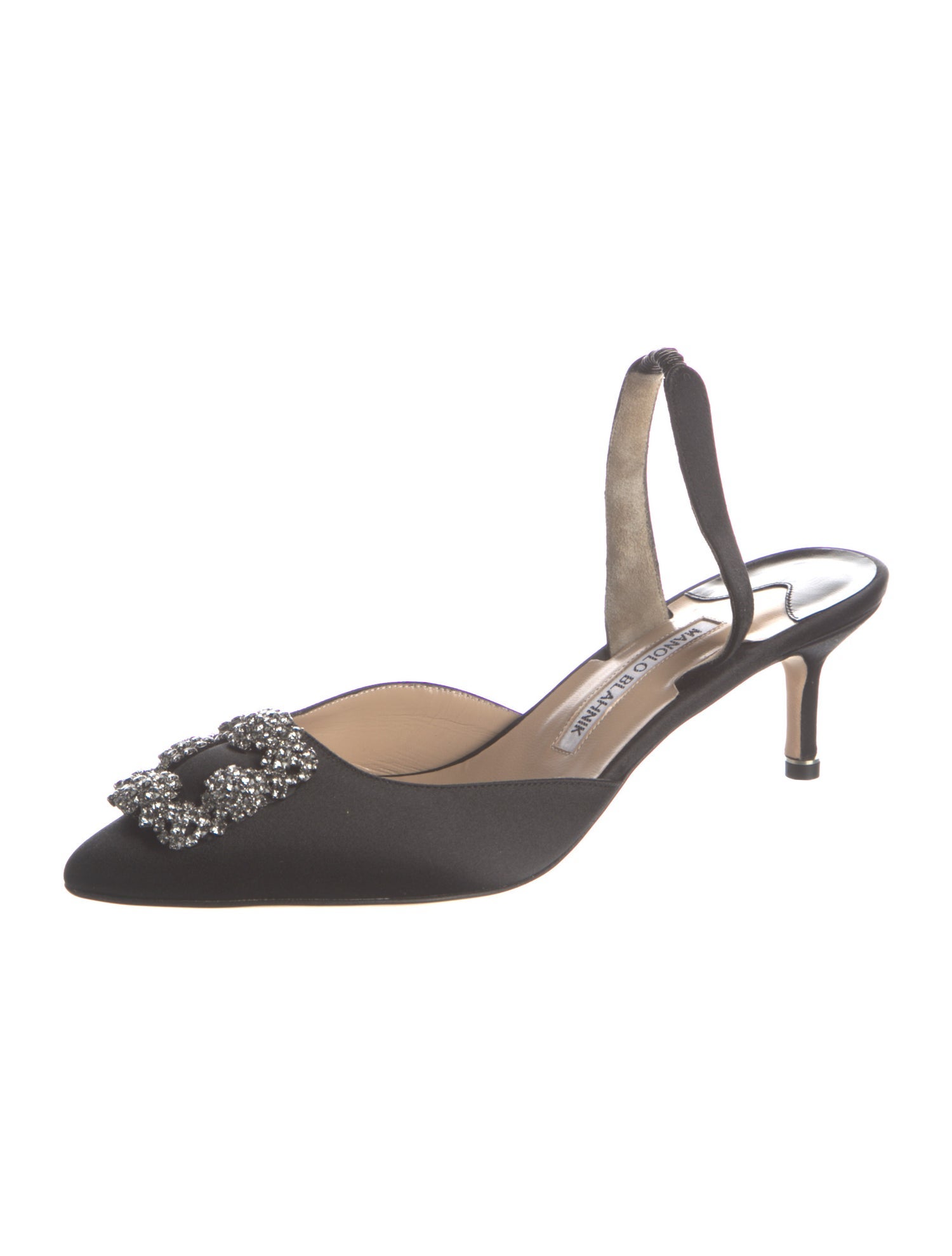 Manolo Blahnik Satin Crystal Embellishments Mules