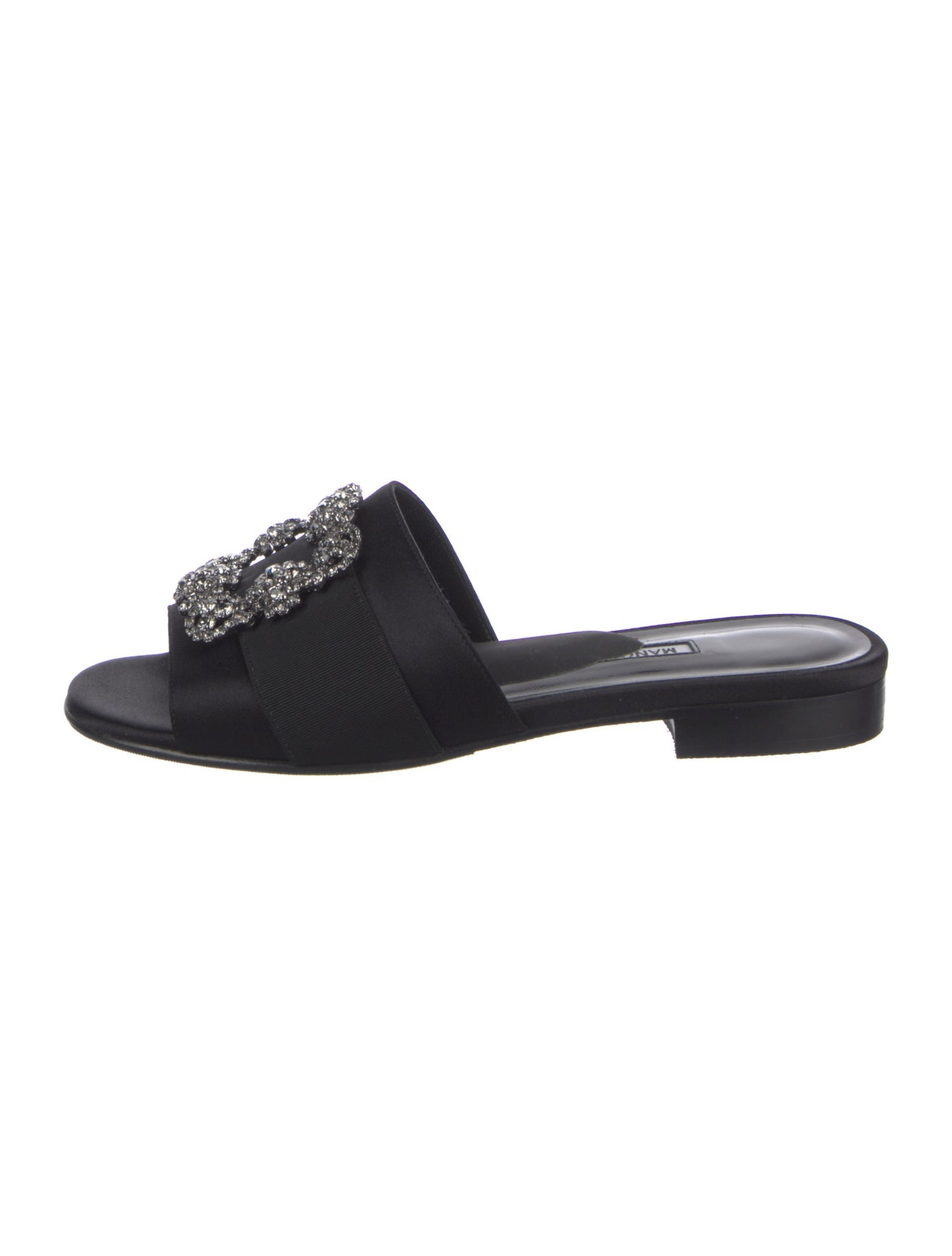 Manolo Blahnik Satin Crystal Embellishments Slides