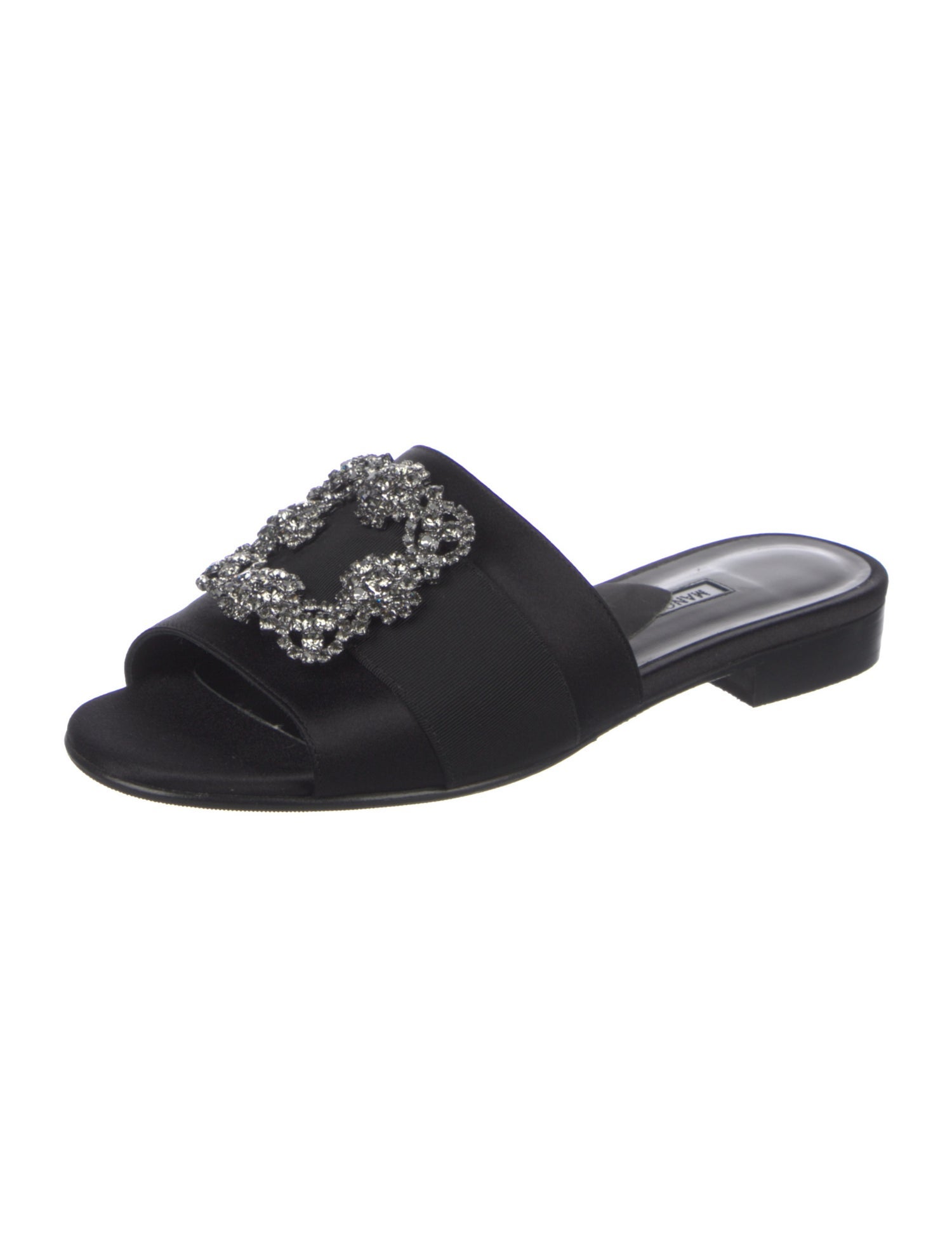 Manolo Blahnik Satin Crystal Embellishments Slides