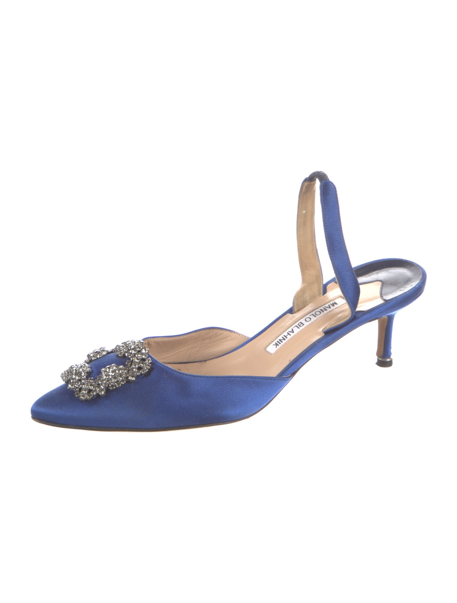 Manolo Blahnik Satin Crystal Embellishments Slingback Pumps