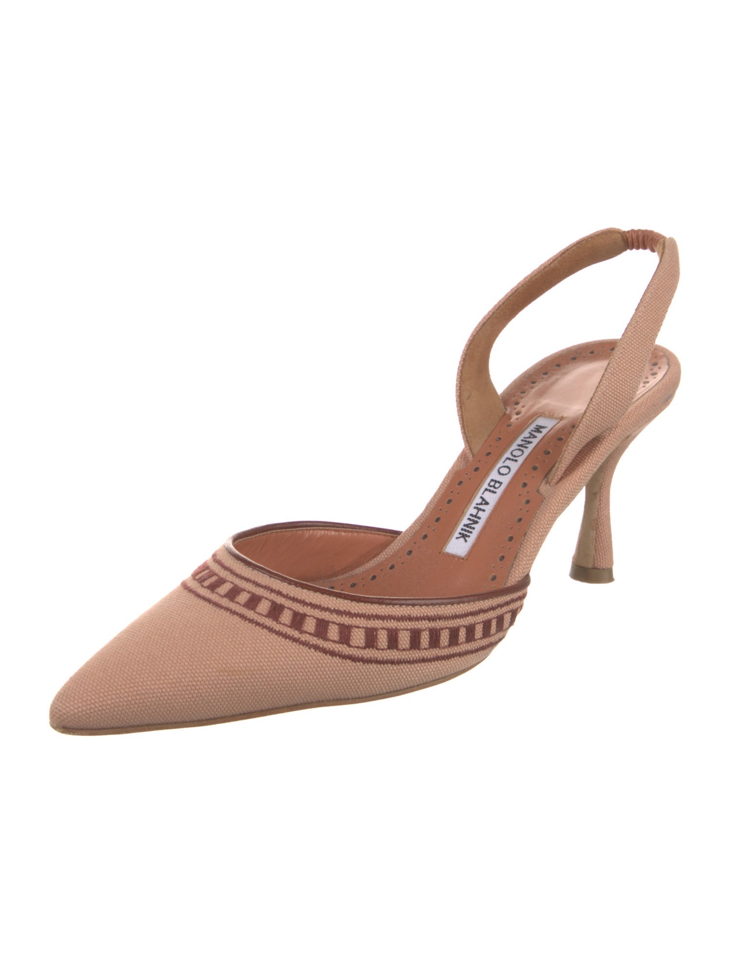 Manolo Blahnik Graphic Print Embroidered Accent Slingback Pumps