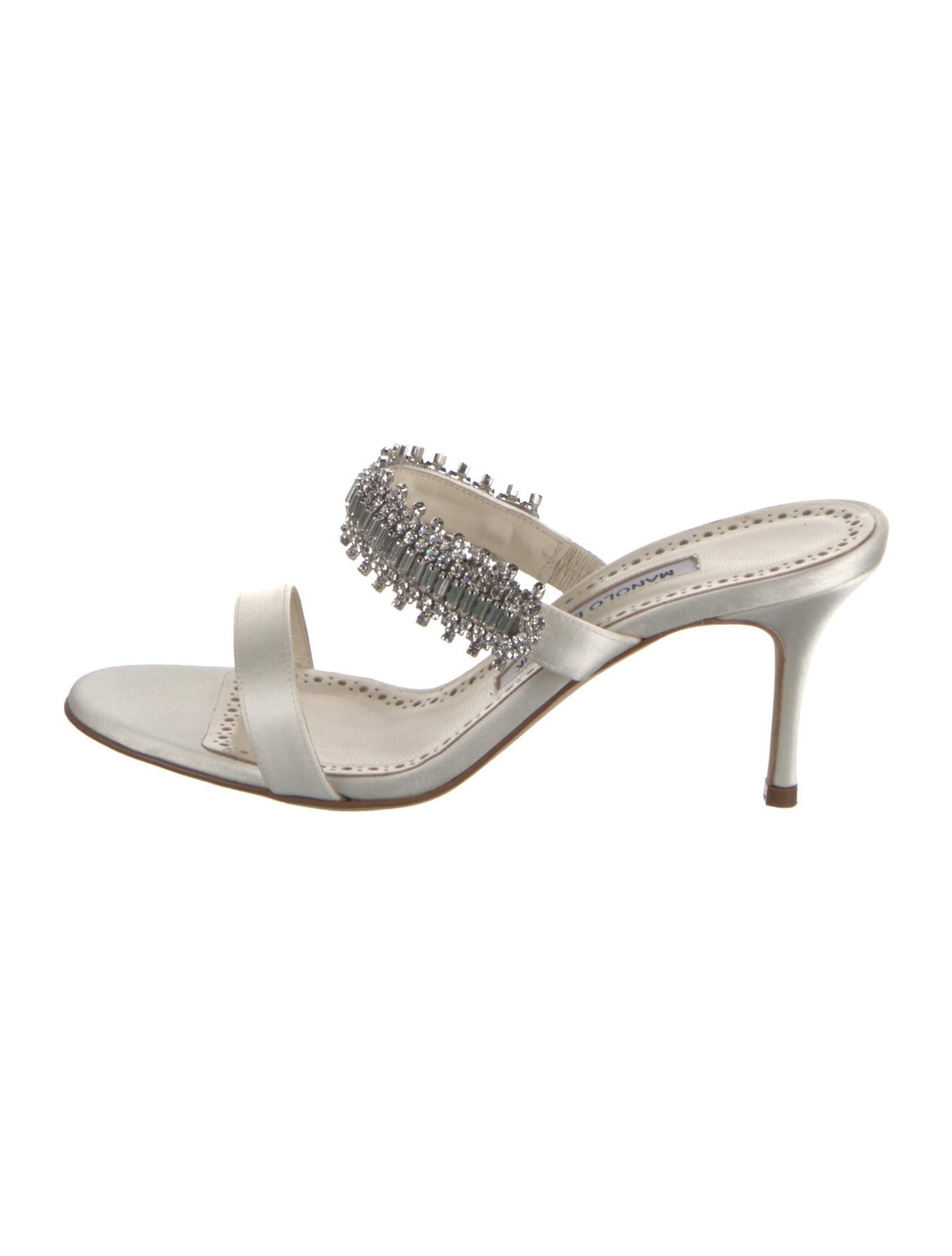 Manolo Blahnik Satin Crystal Embellishments Slides