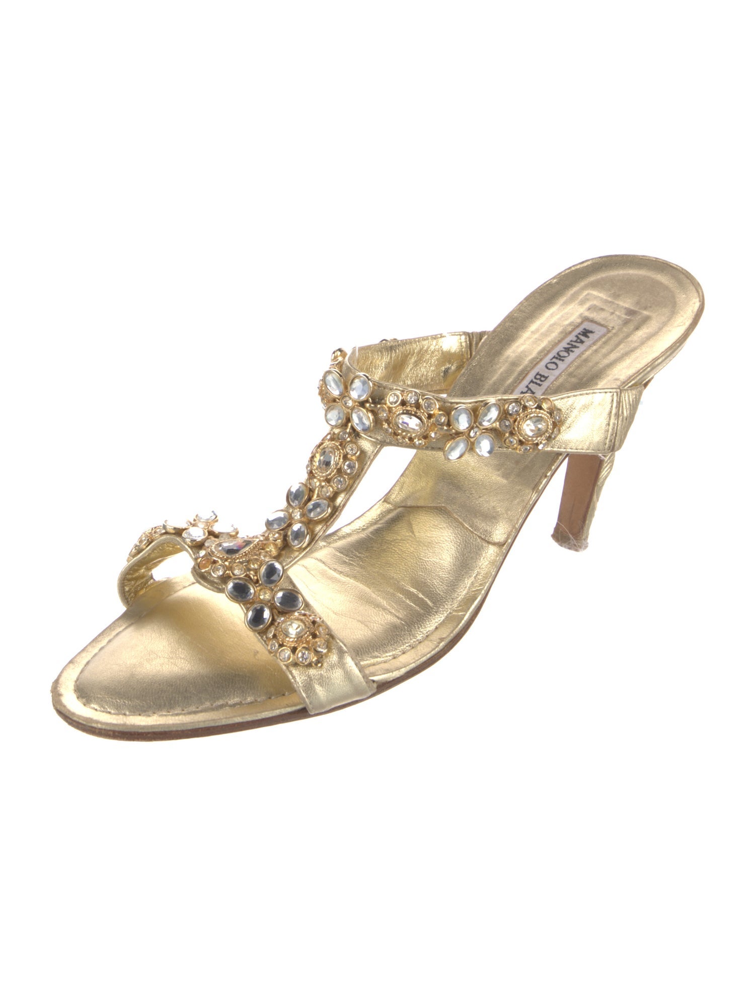 Manolo Blahnik Leather Colorblock Pattern Slides