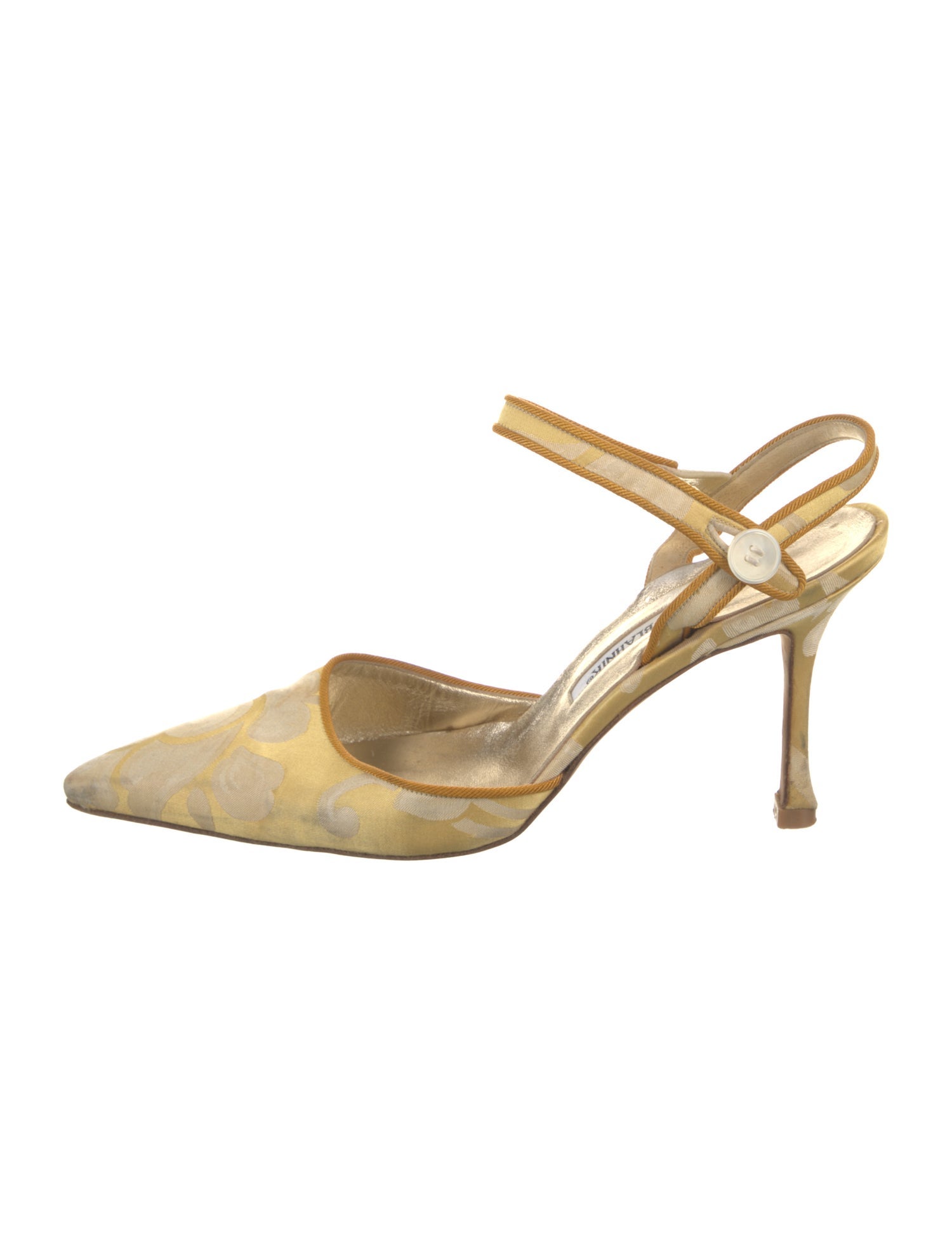 Manolo Blahnik Satin Floral Print Slingback Pumps