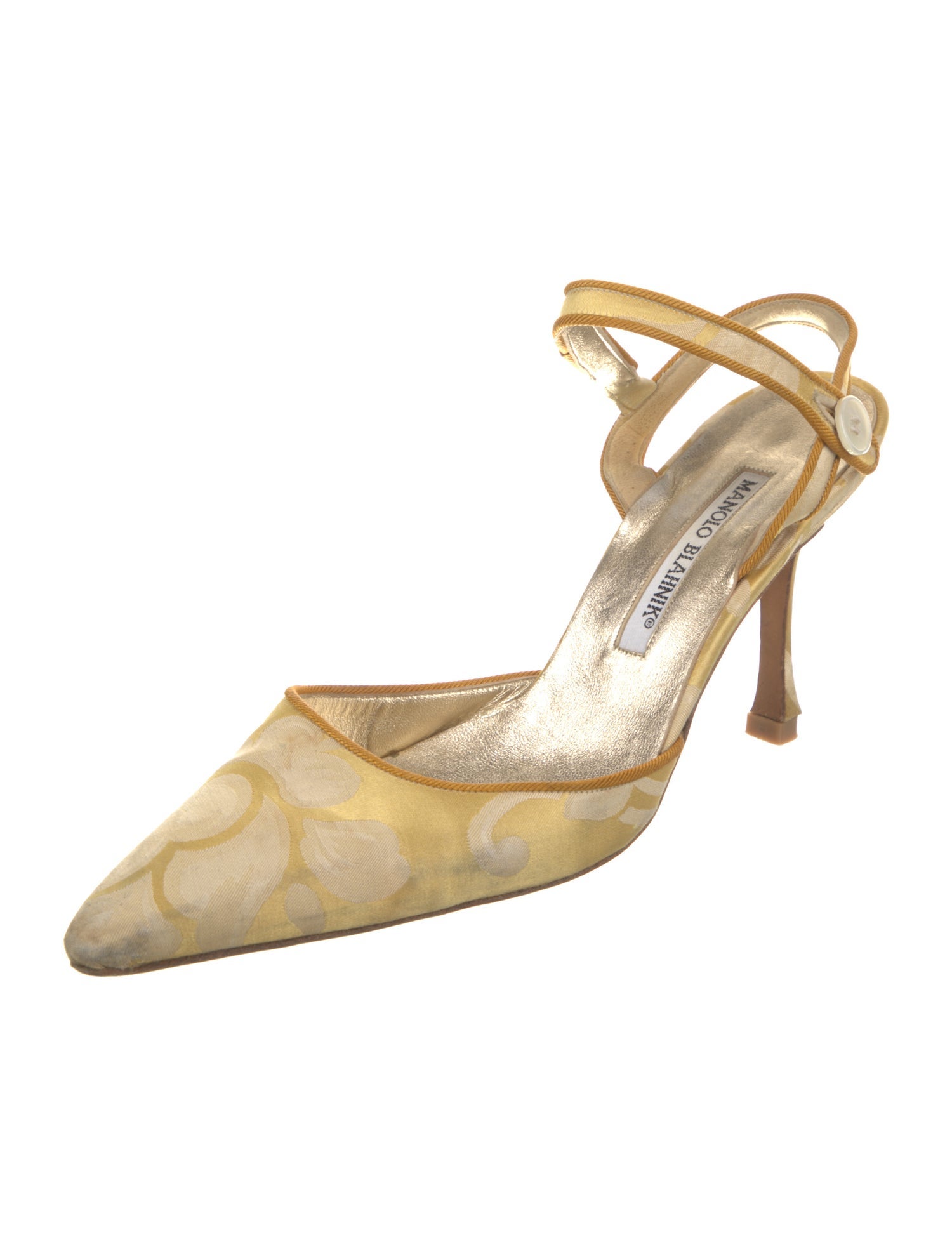 Manolo Blahnik Satin Floral Print Slingback Pumps