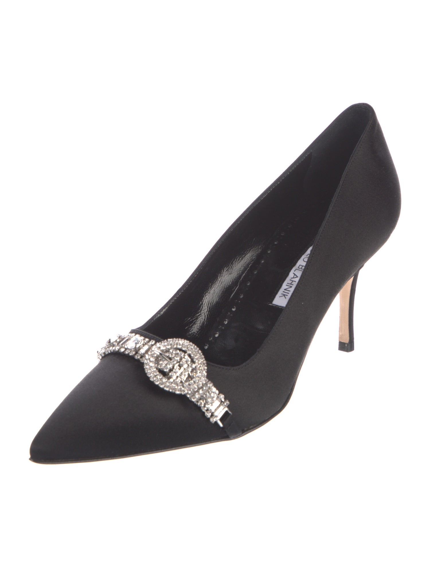 Manolo Blahnik Satin Crystal Embellishments Pumps