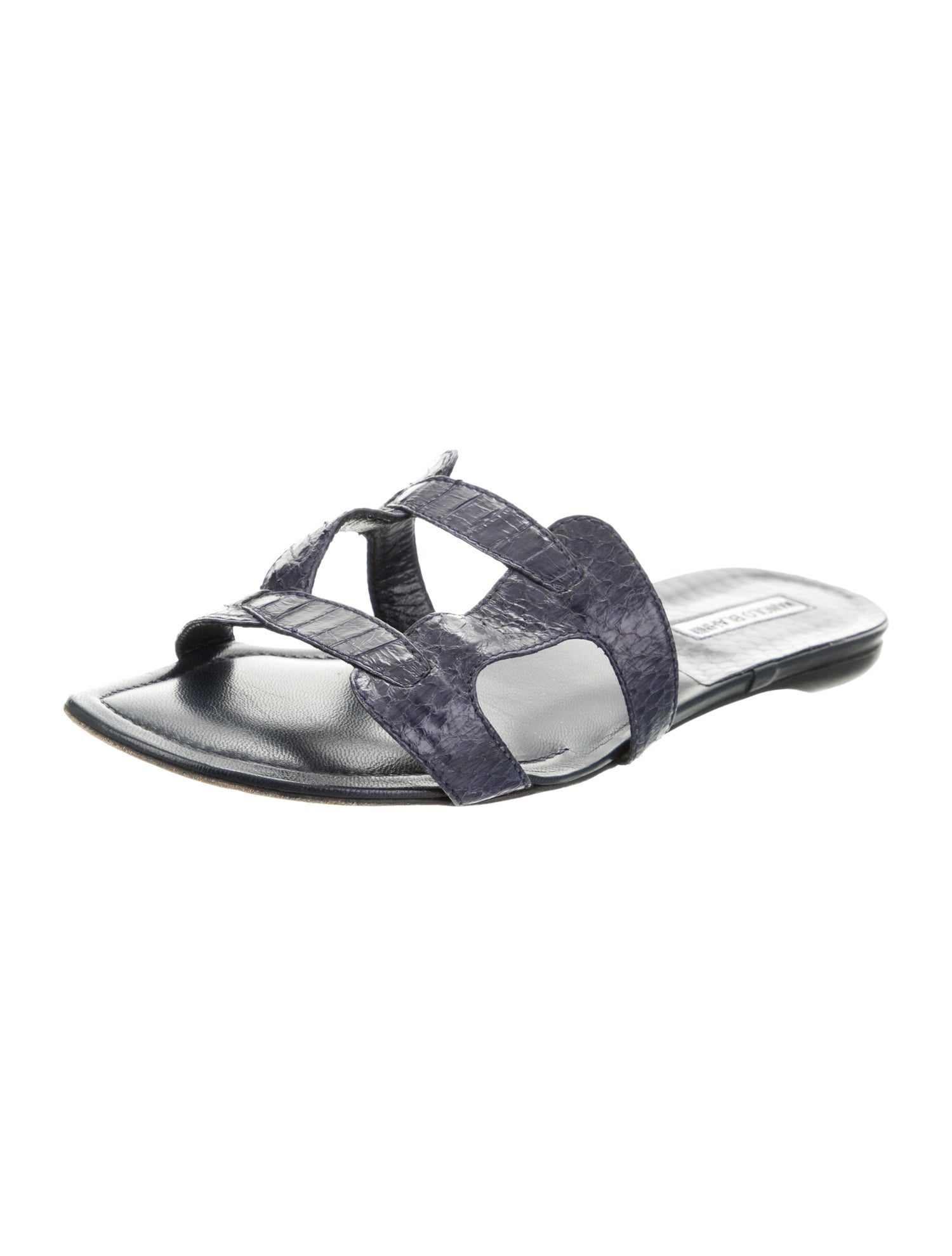 Manolo Blahnik Embossed Leather Printed Slides