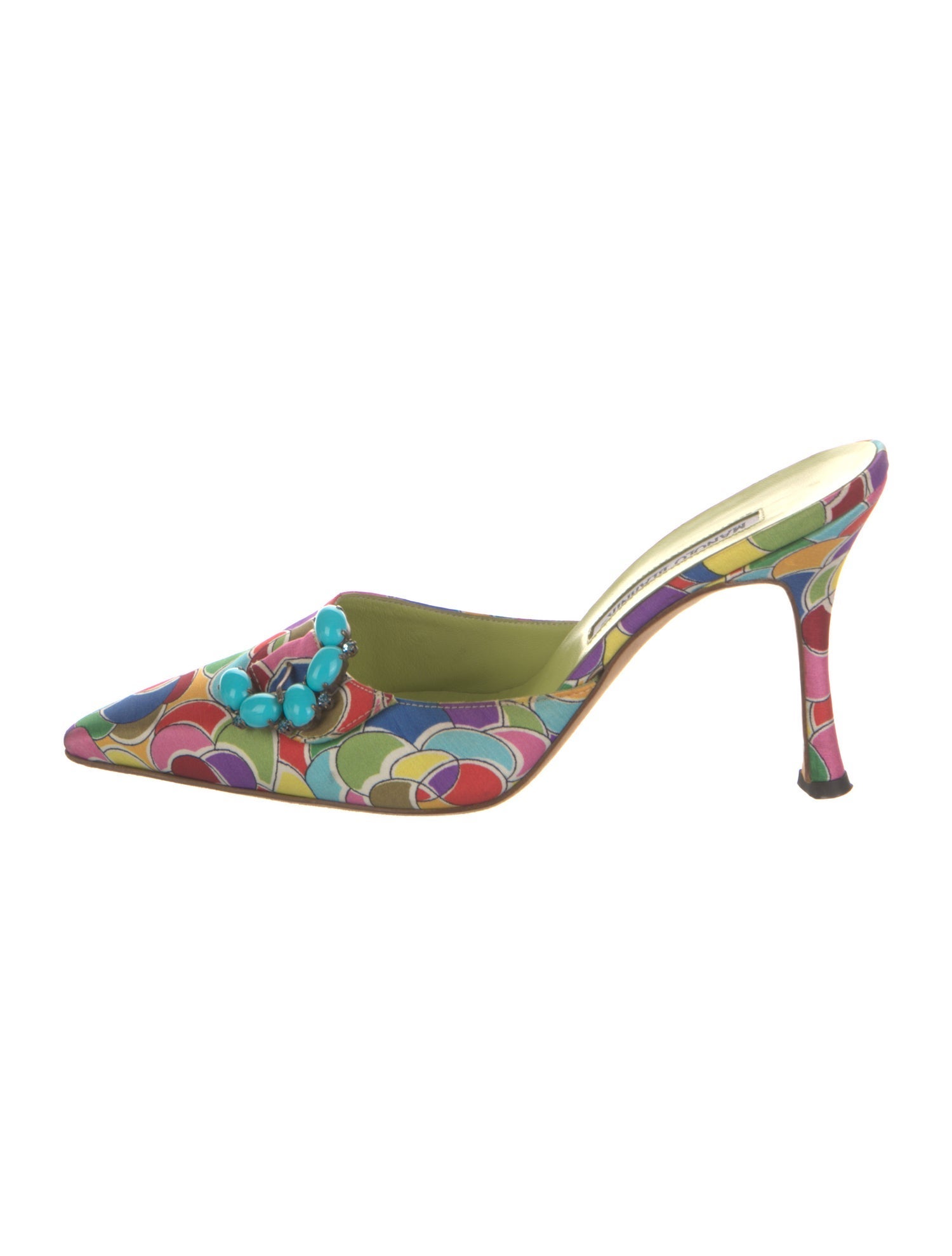 Manolo Blahnik Satin Printed Mules