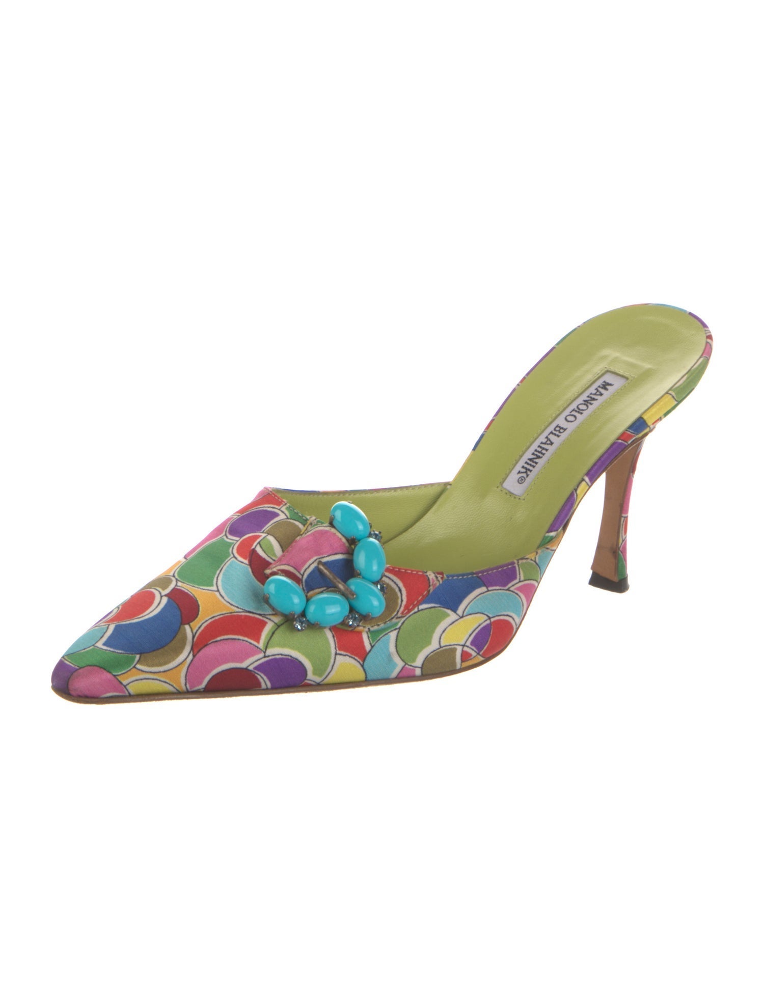 Manolo Blahnik Satin Printed Mules