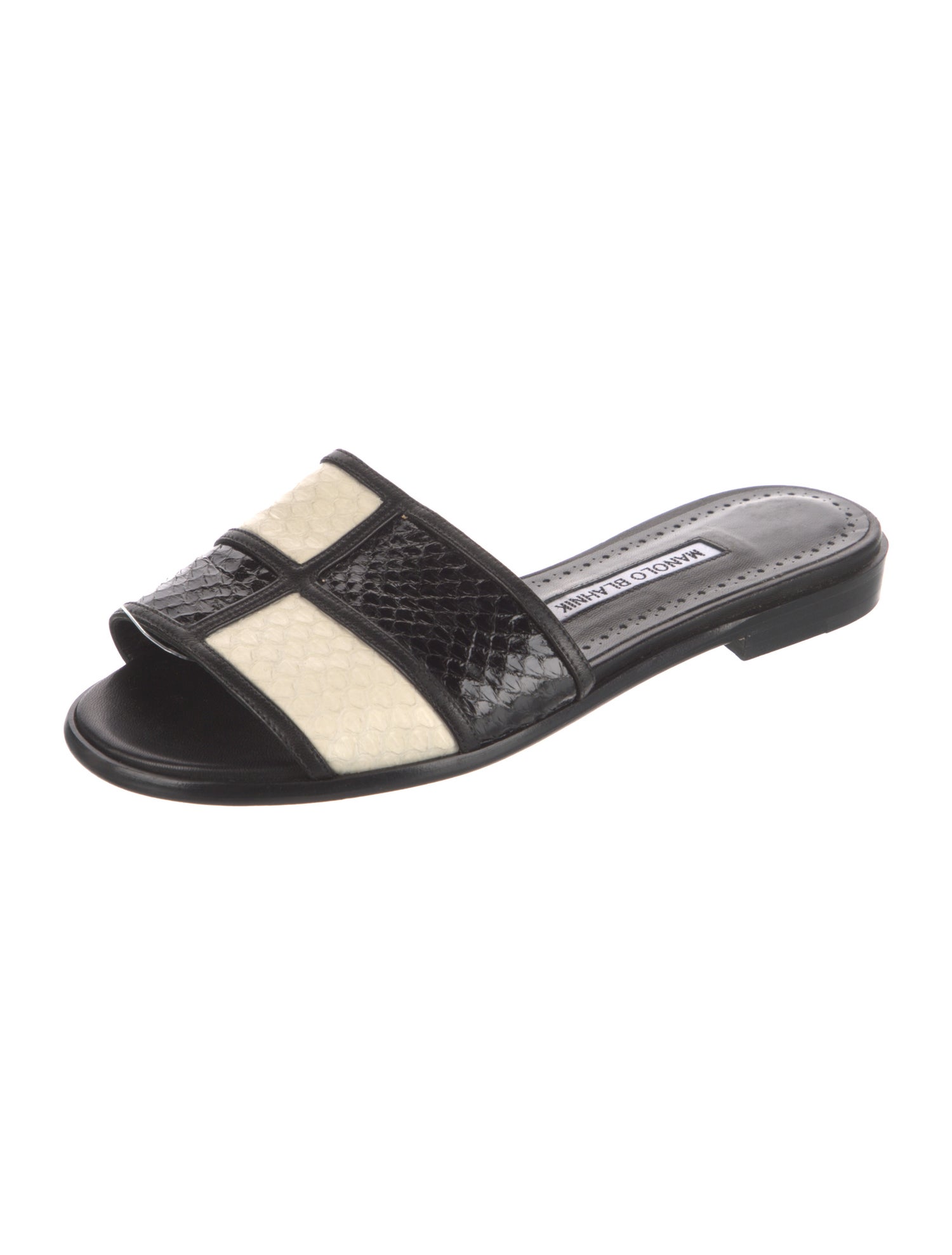 Manolo Blahnik Snakeskin Colorblock Pattern Slides