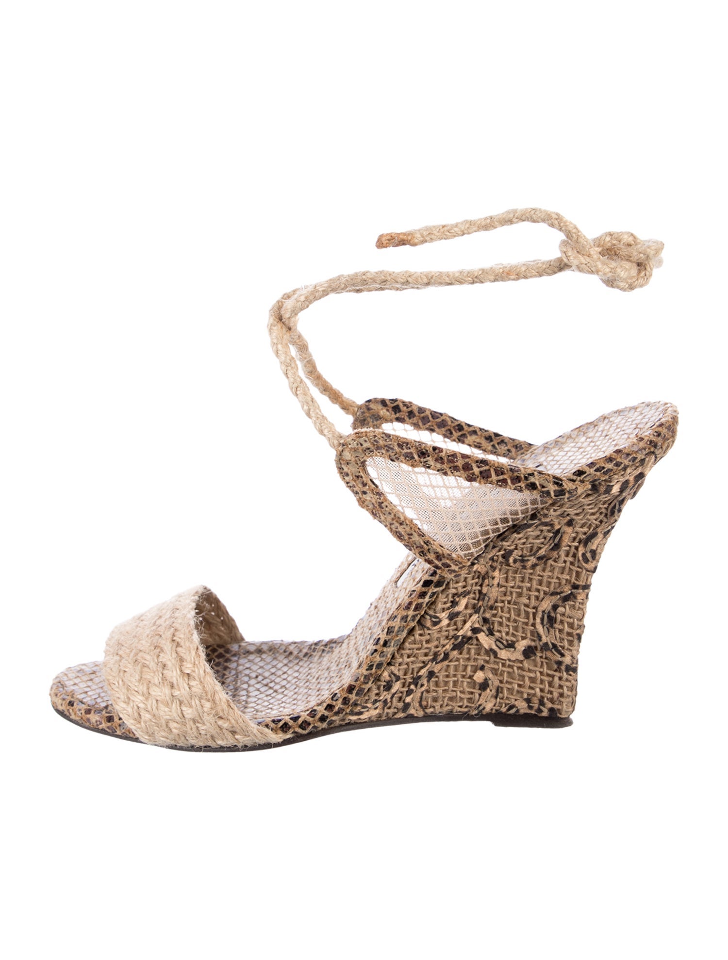 Manolo Blahnik Jute Animal Print Sandals