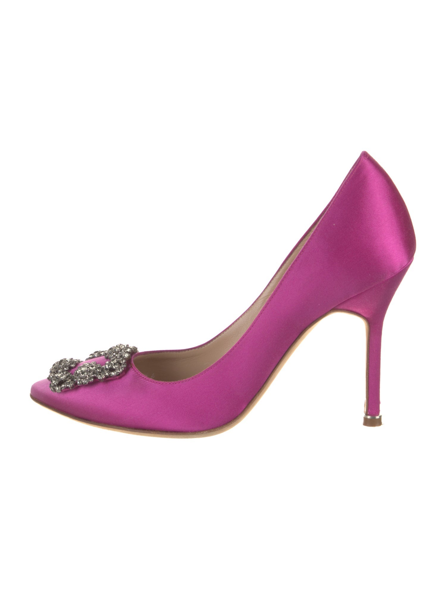 Manolo Blahnik Satin Crystal Embellishments Pumps