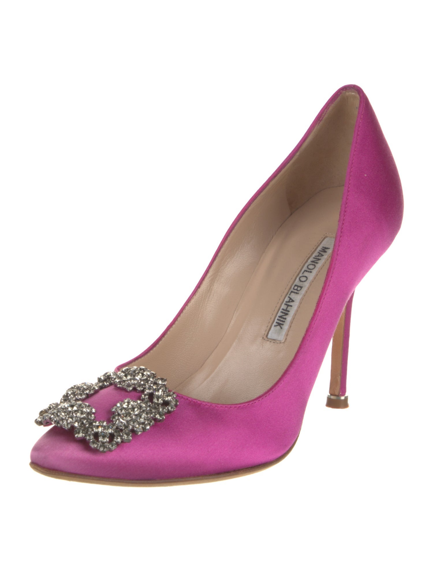 Manolo Blahnik Satin Crystal Embellishments Pumps