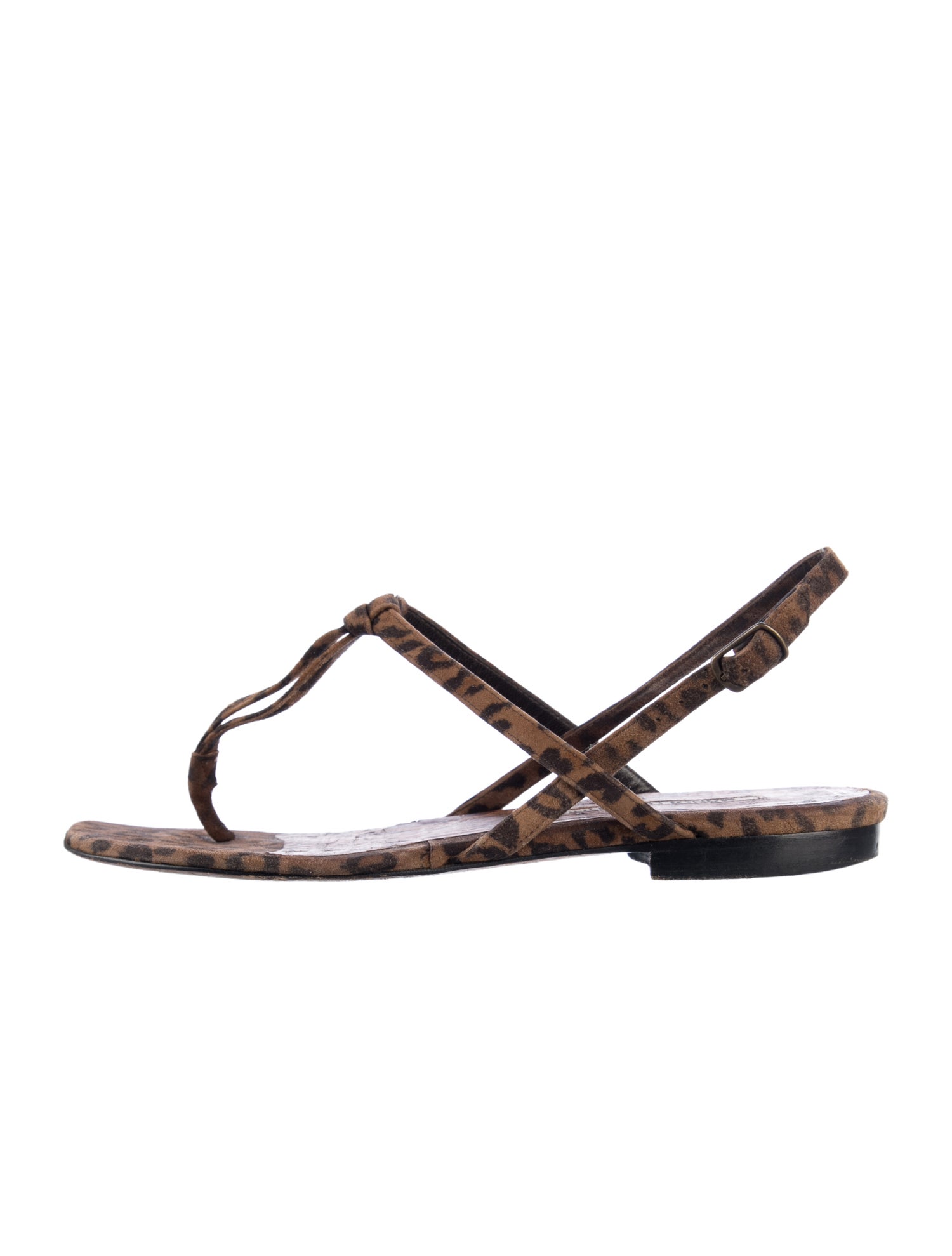 Manolo Blahnik Suede Animal Print T-Strap Sandals