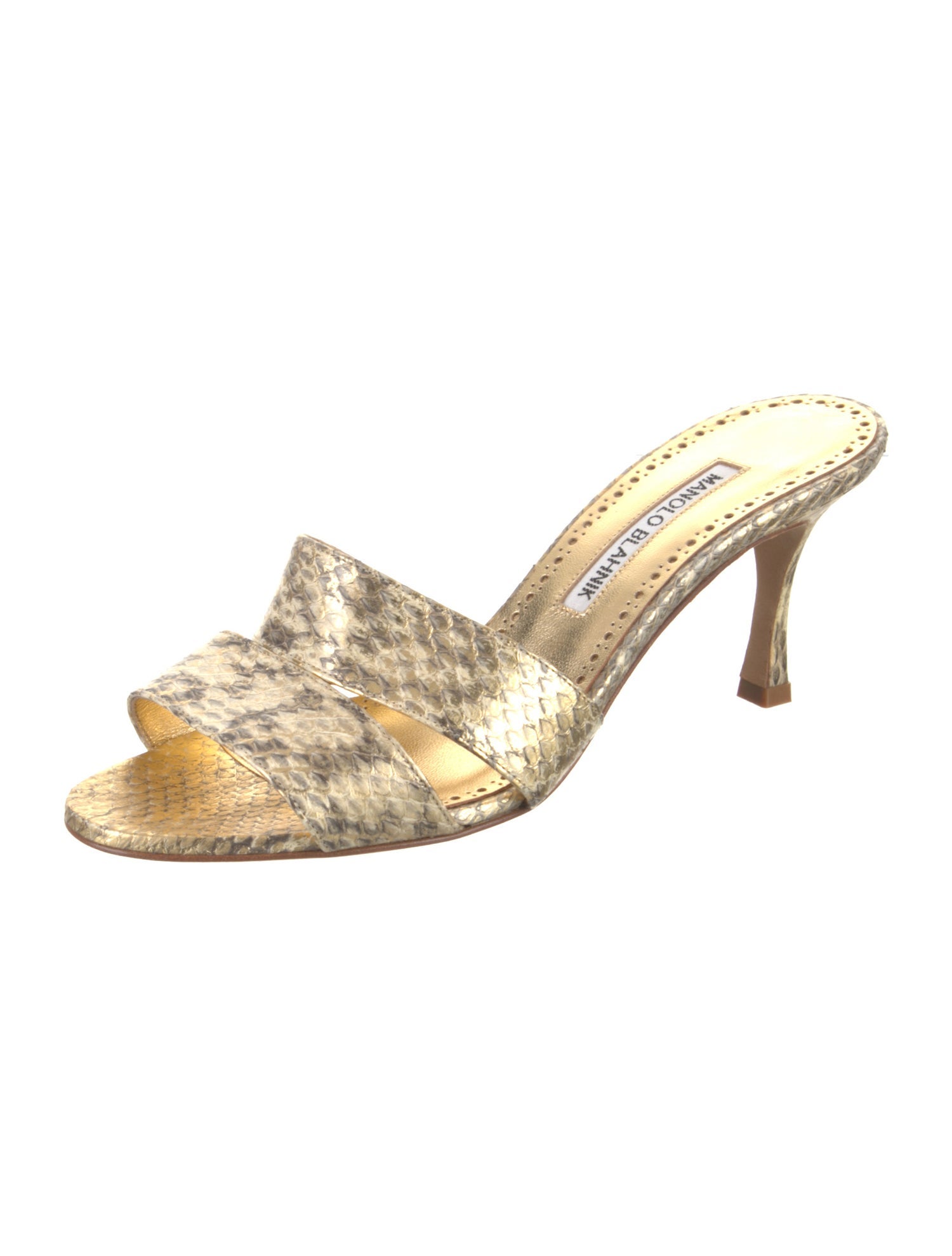 Manolo Blahnik Leather Animal Print Slides