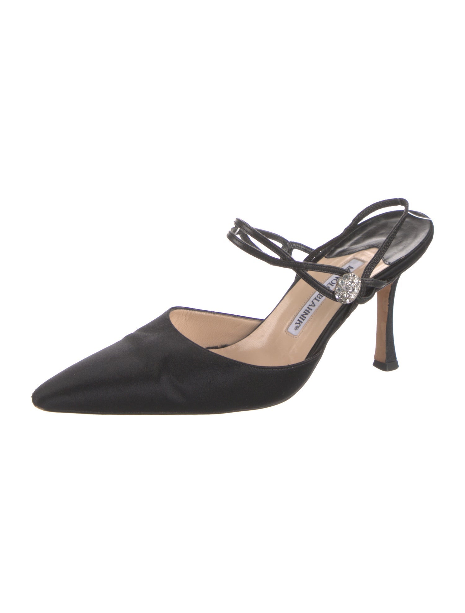 Manolo Blahnik Satin Crystal Embellishments Slingback Pumps