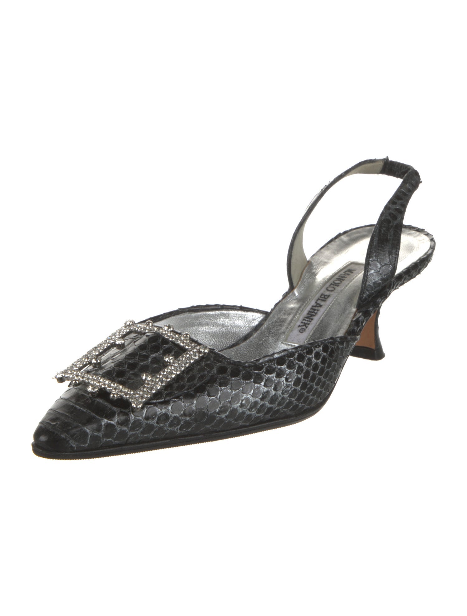 Manolo Blahnik Snakeskin Crystal Embellishments Slingback Pumps