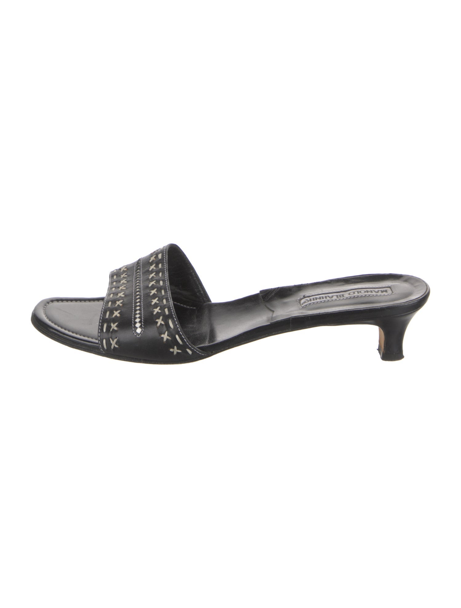 Manolo Blahnik Leather Patterned Slides