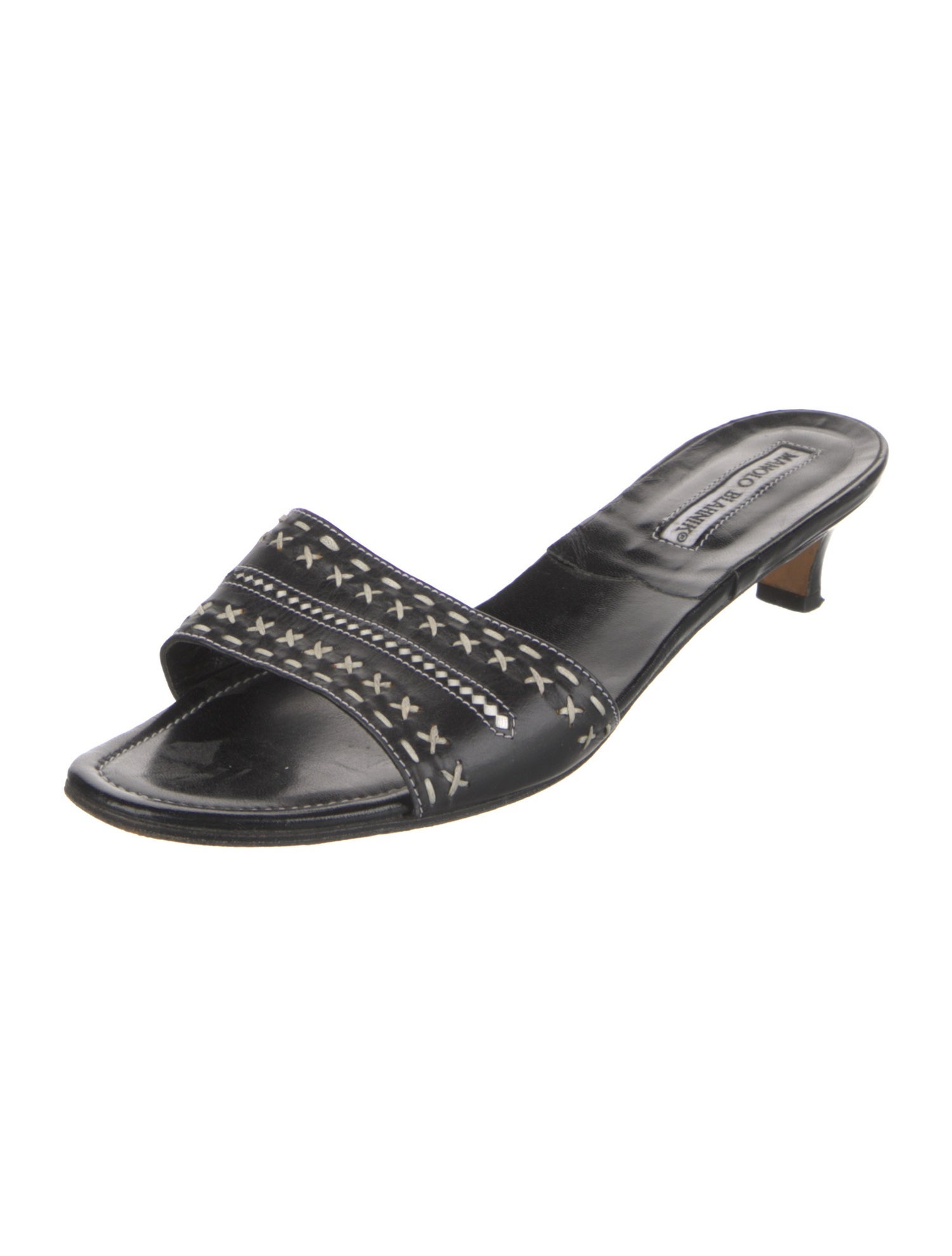 Manolo Blahnik Leather Patterned Slides