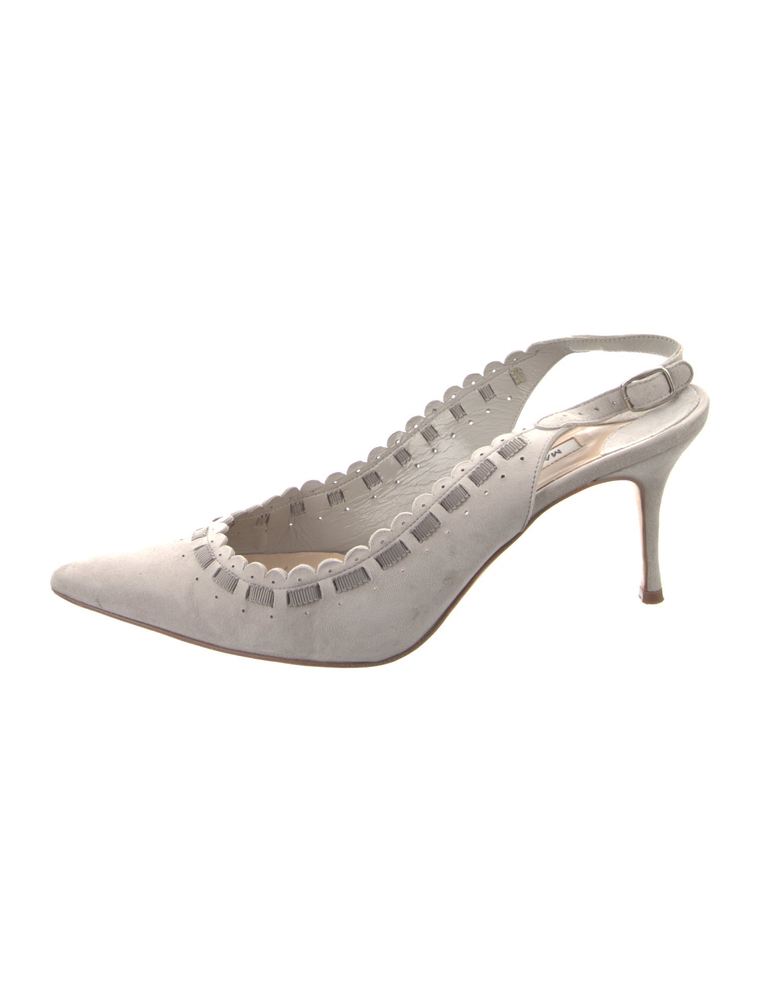 Manolo Blahnik Suede Scalloped Accent Slingback Pumps