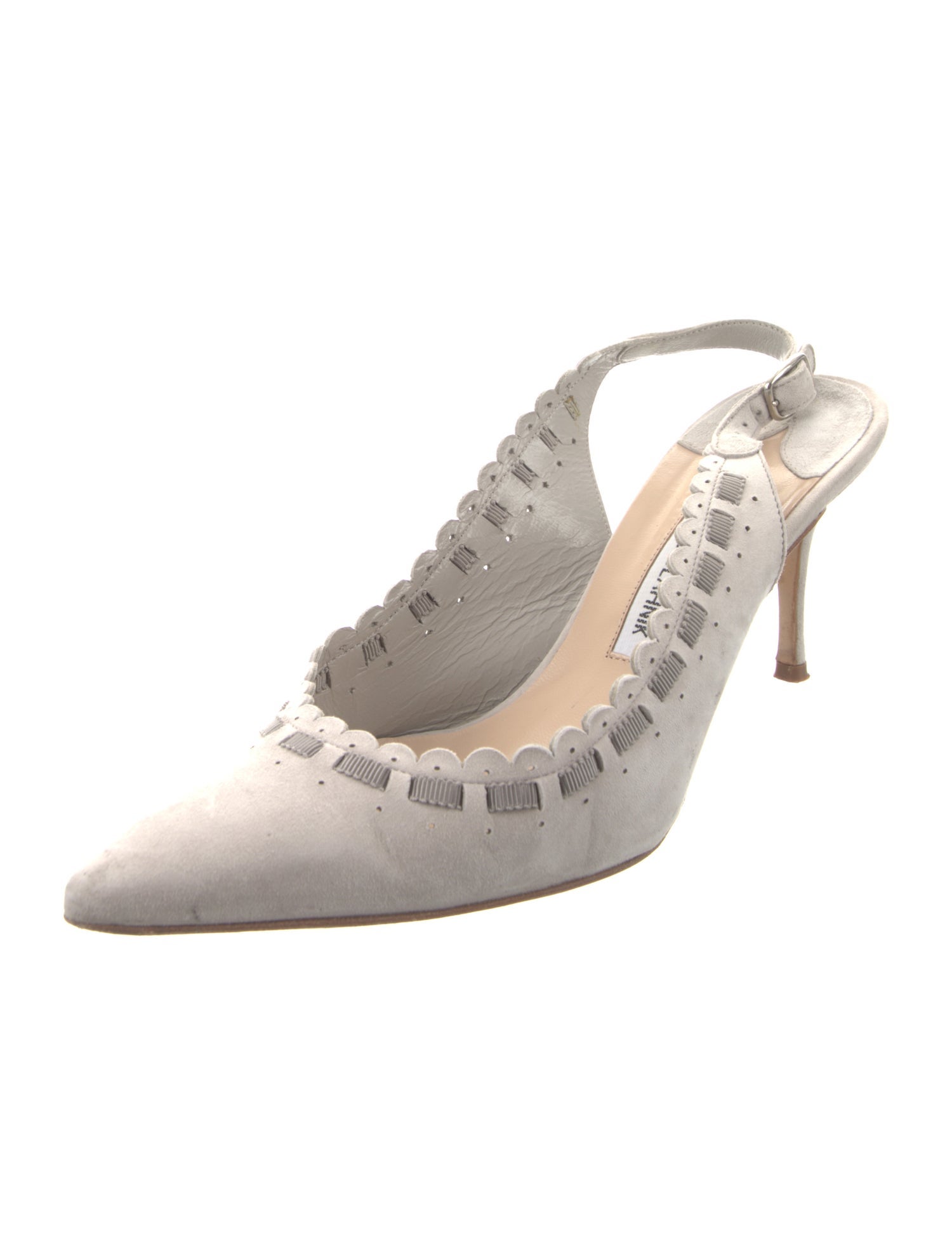 Manolo Blahnik Suede Scalloped Accent Slingback Pumps