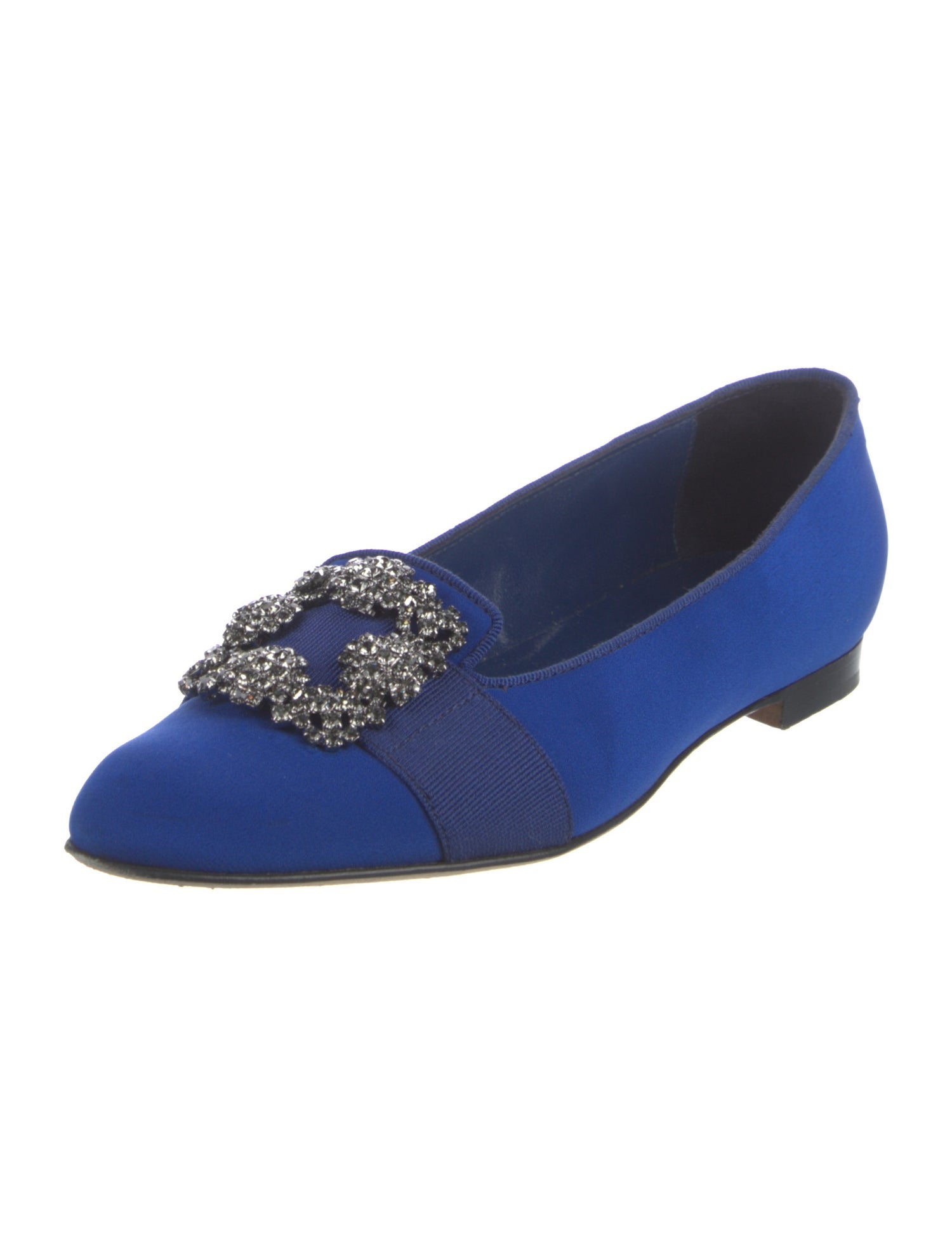 Manolo Blahnik Satin Crystal Embellishments Loafers