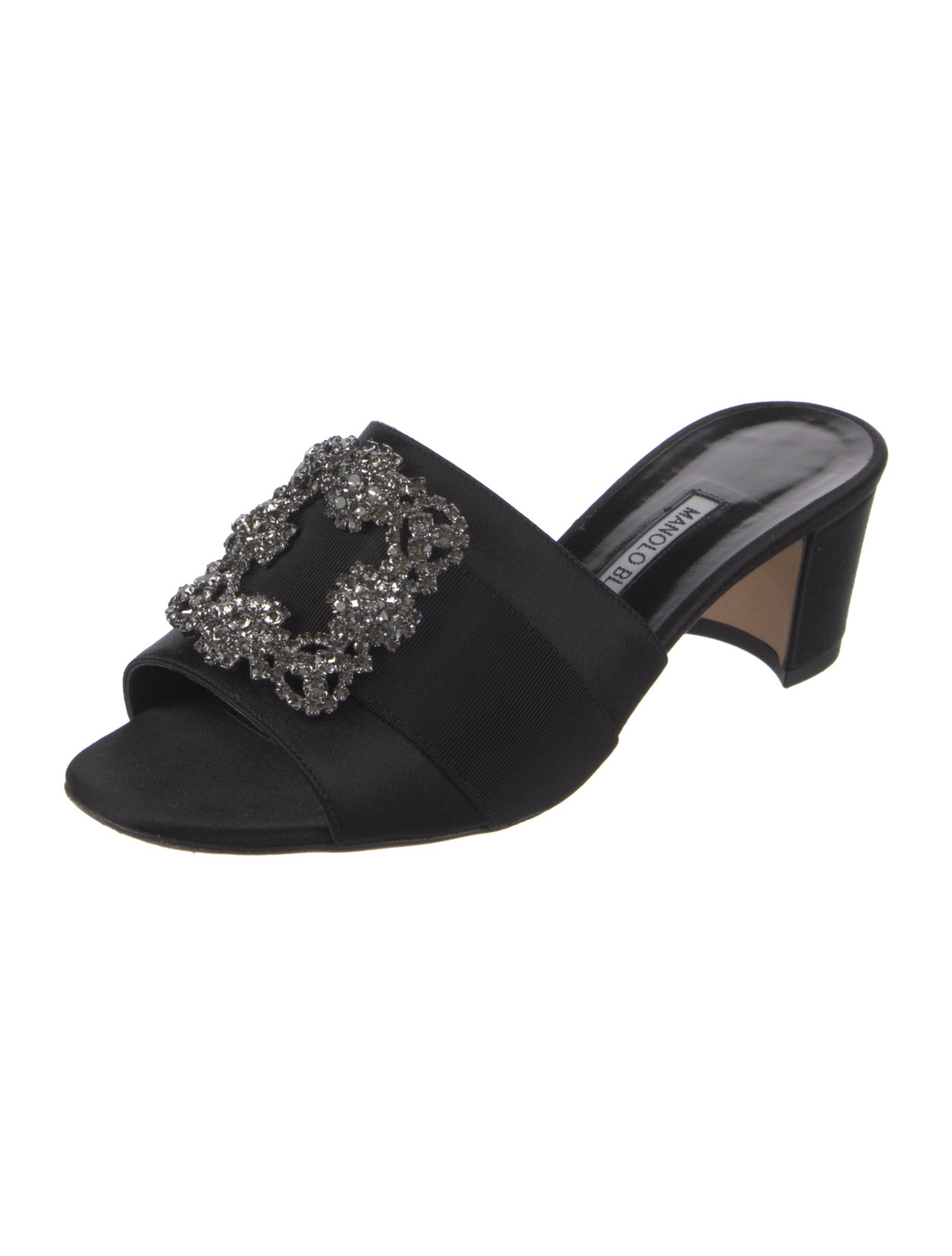 Manolo Blahnik Satin Crystal Embellishments Slides