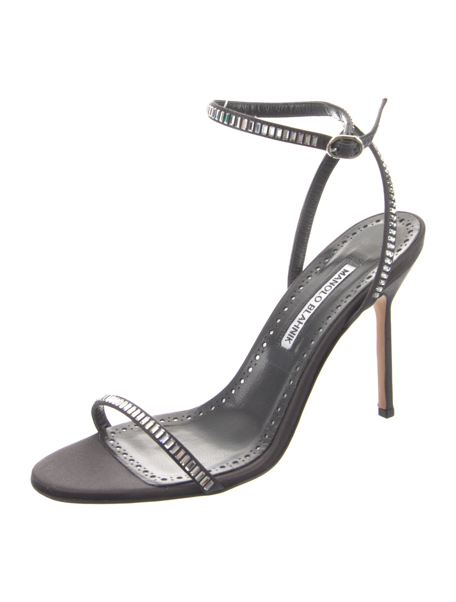 Manolo Blahnik Satin Crystal Embellishments Sandals