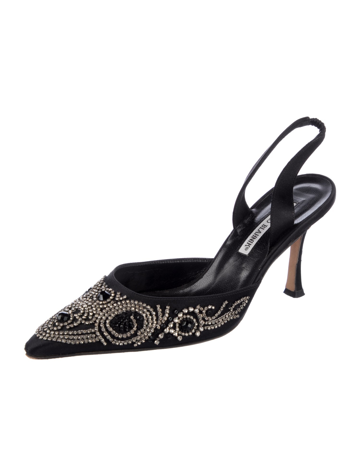 Manolo Blahnik Satin Crystal Embellishments Slingback Pumps