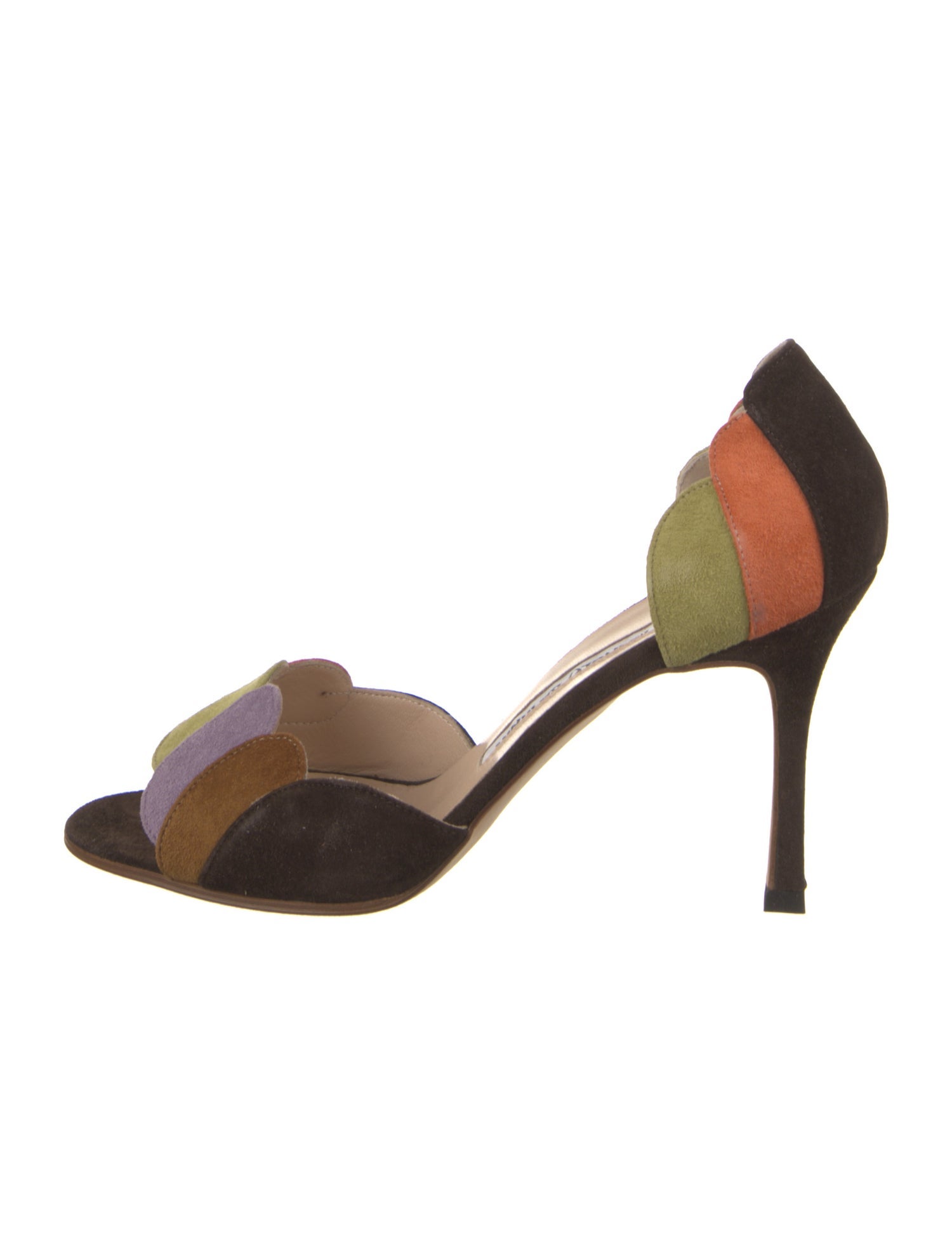 Manolo Blahnik Suede Colorblock Pattern Sandals
