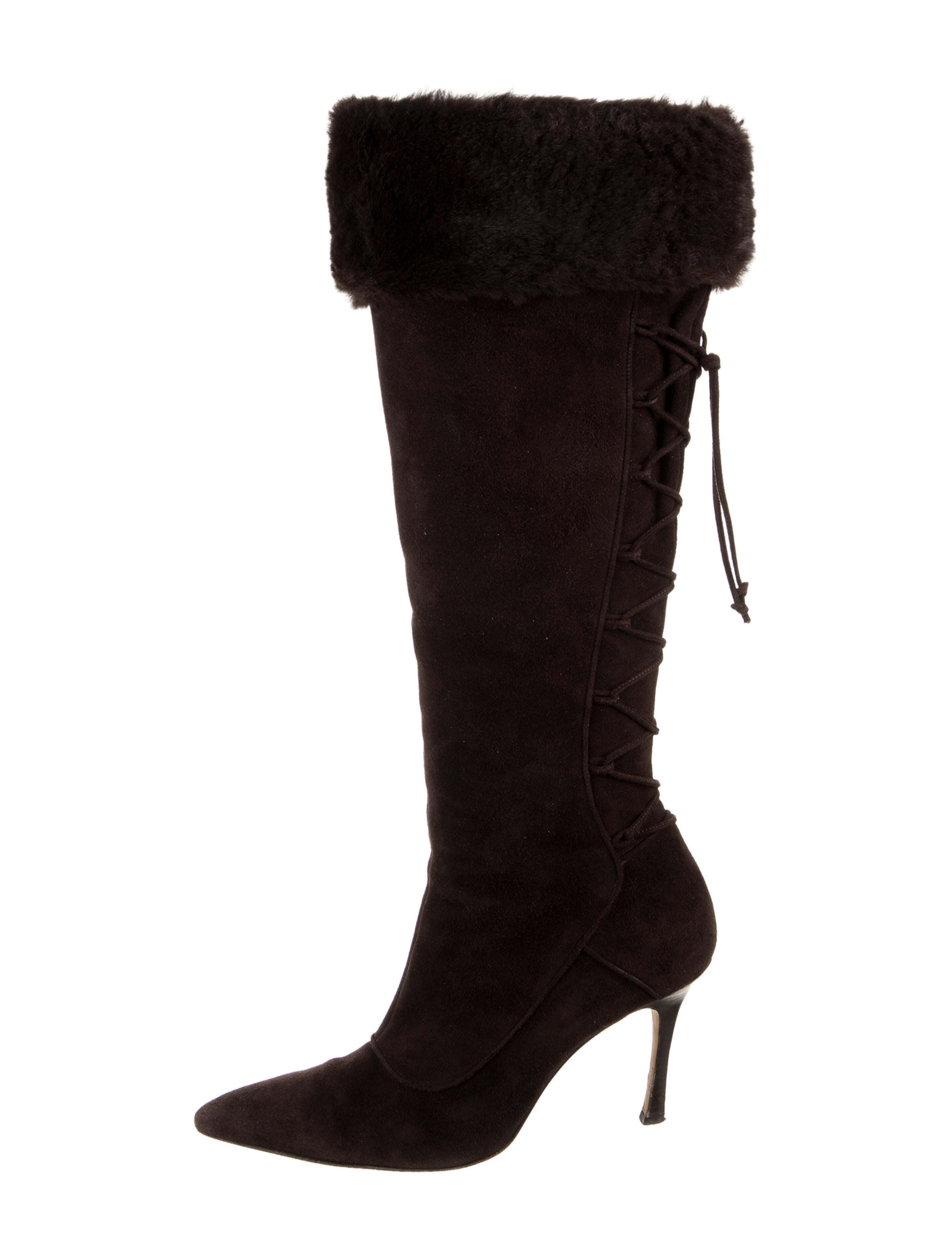 Manolo Blahnik Suede Fur Trim Boots