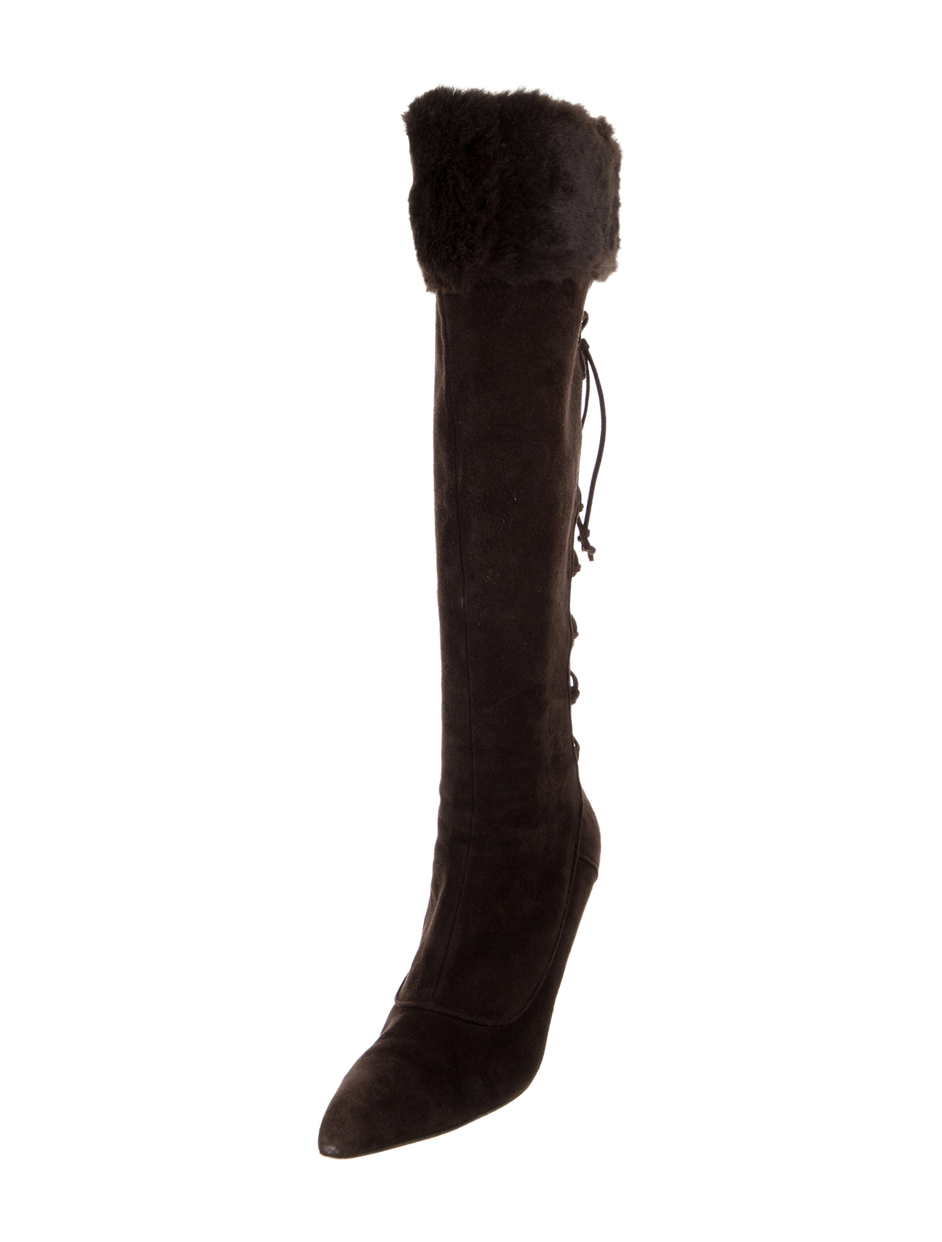 Manolo Blahnik Suede Fur Trim Boots
