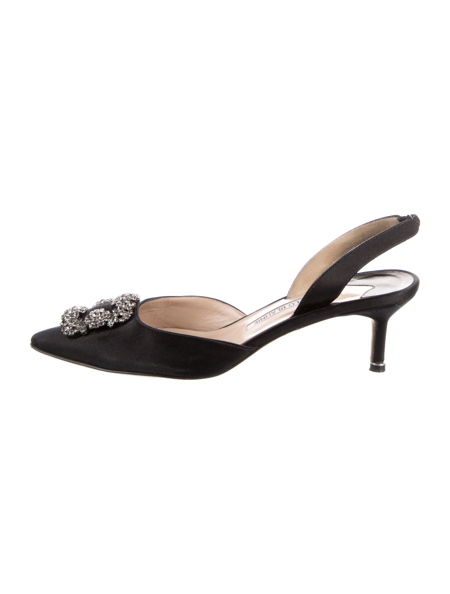 Manolo Blahnik Satin Crystal Embellishments Slingback Pumps
