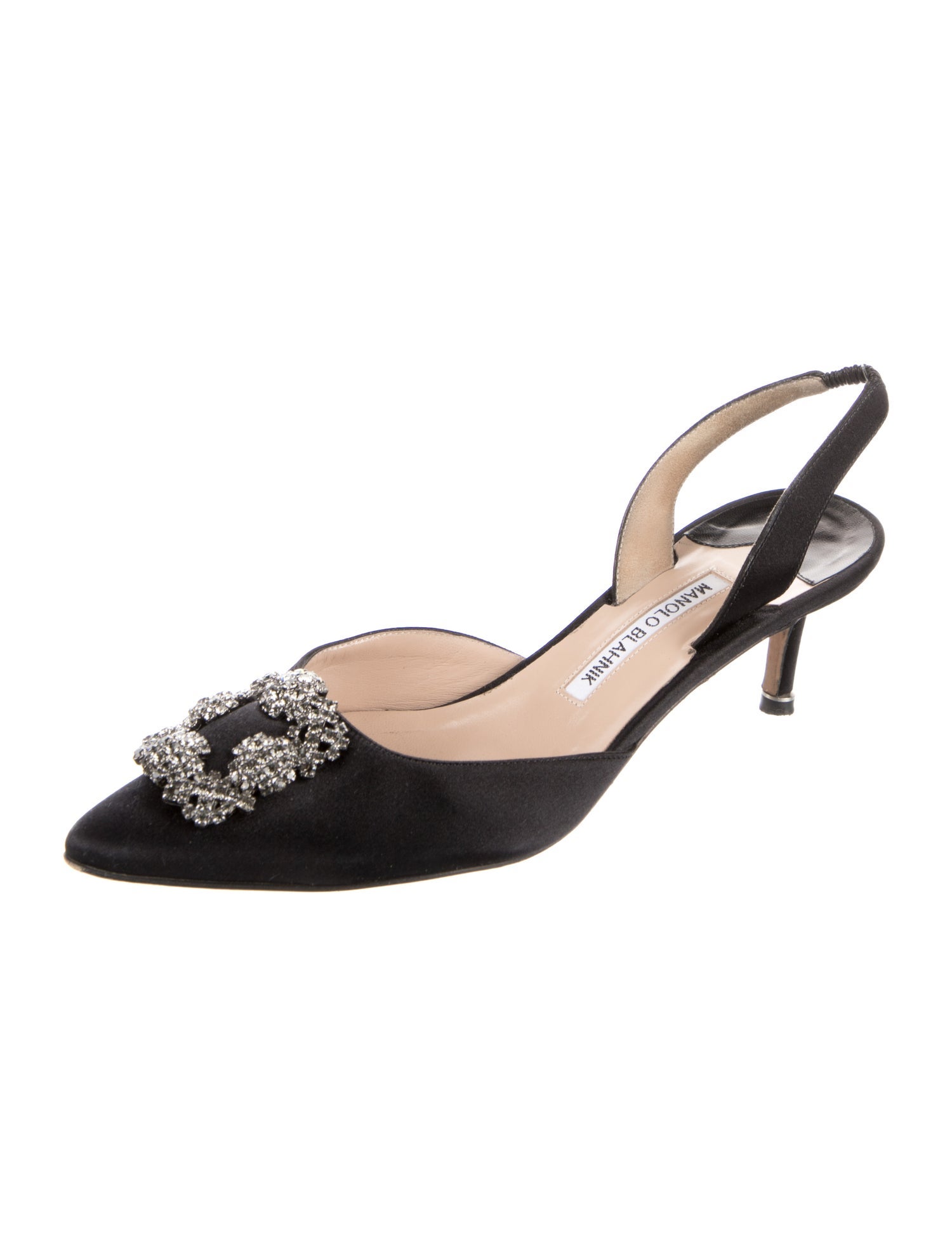 Manolo Blahnik Satin Crystal Embellishments Slingback Pumps