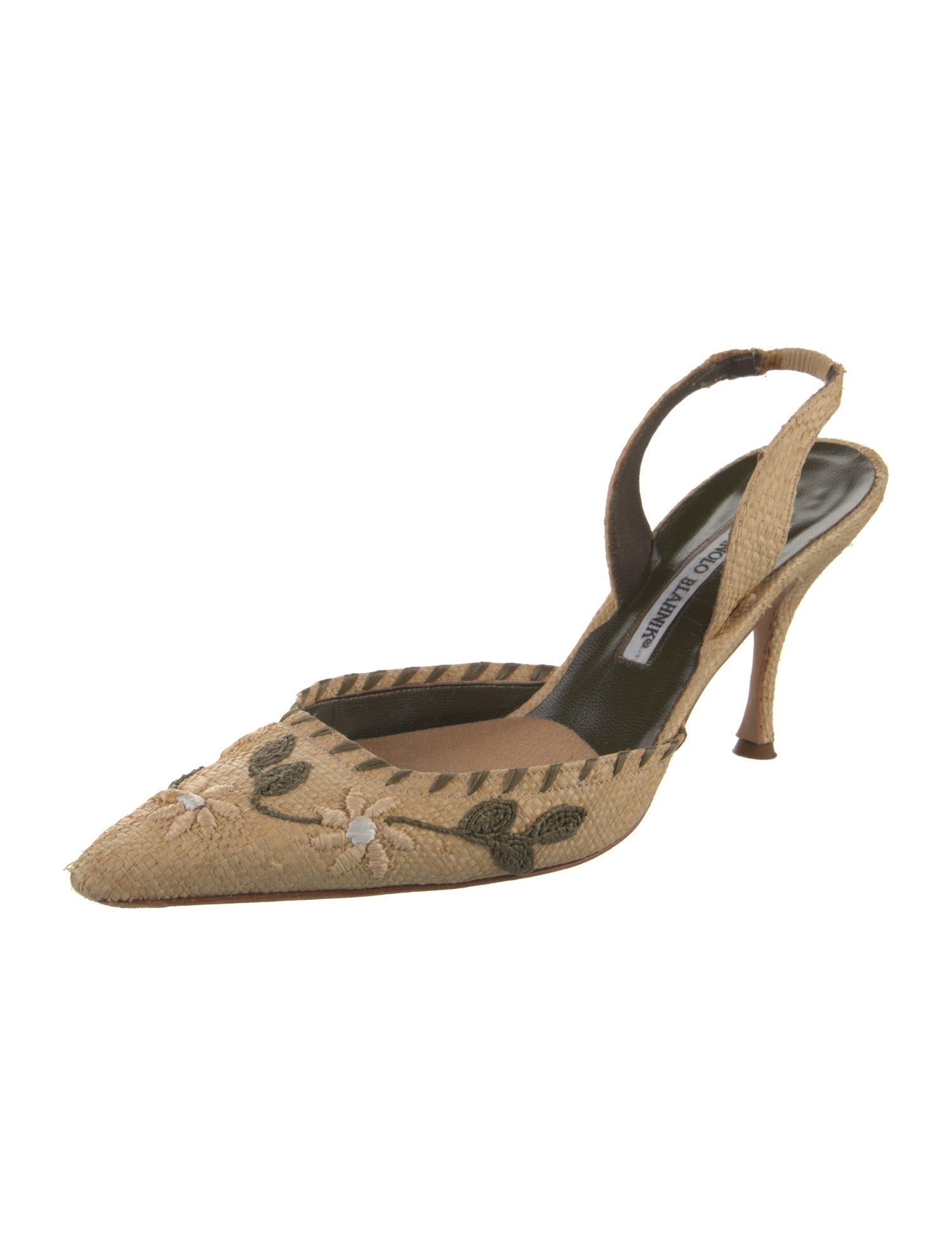 Manolo Blahnik Raffia Patterned Slingback Pumps