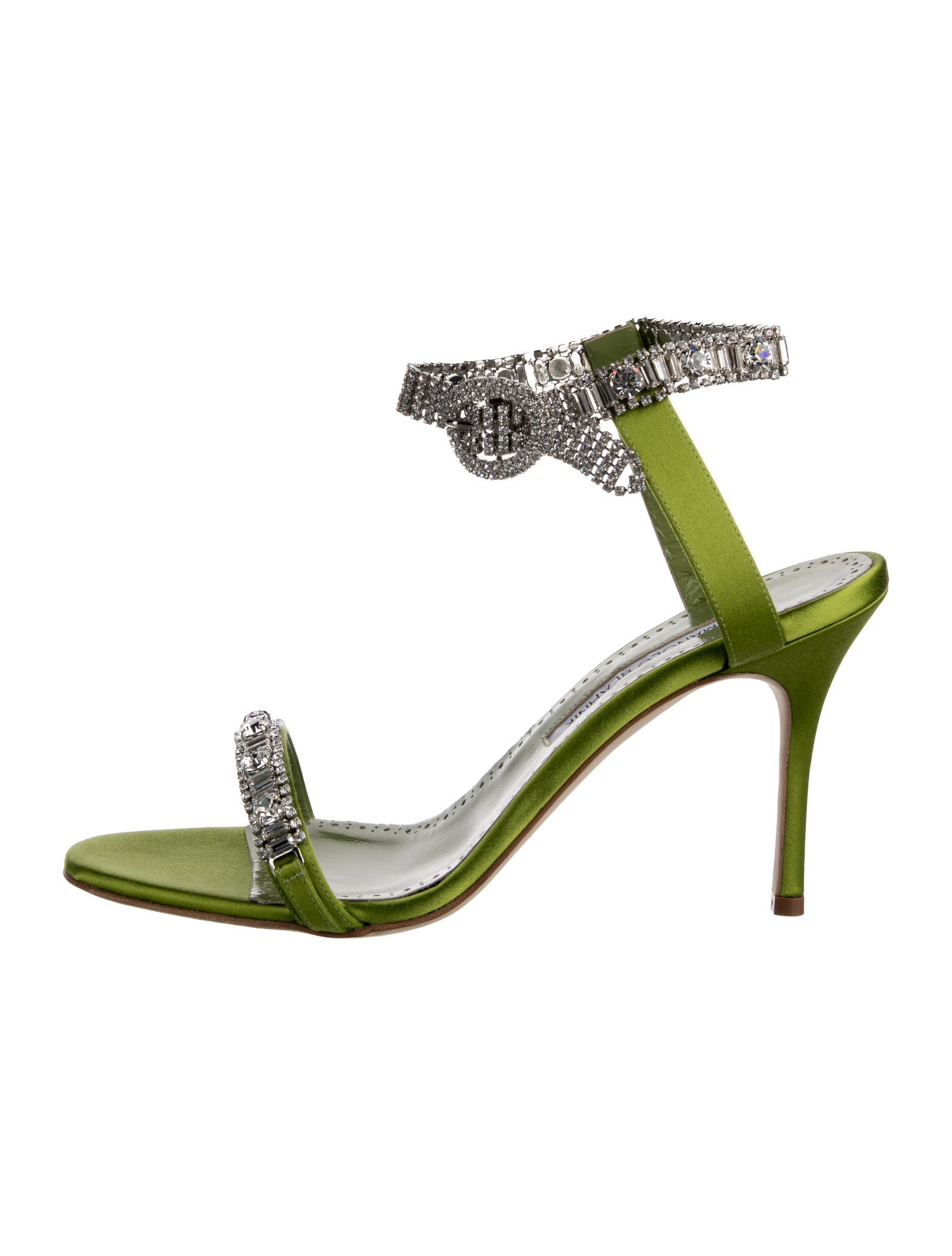 Manolo Blahnik Satin Crystal Embellishments Sandals