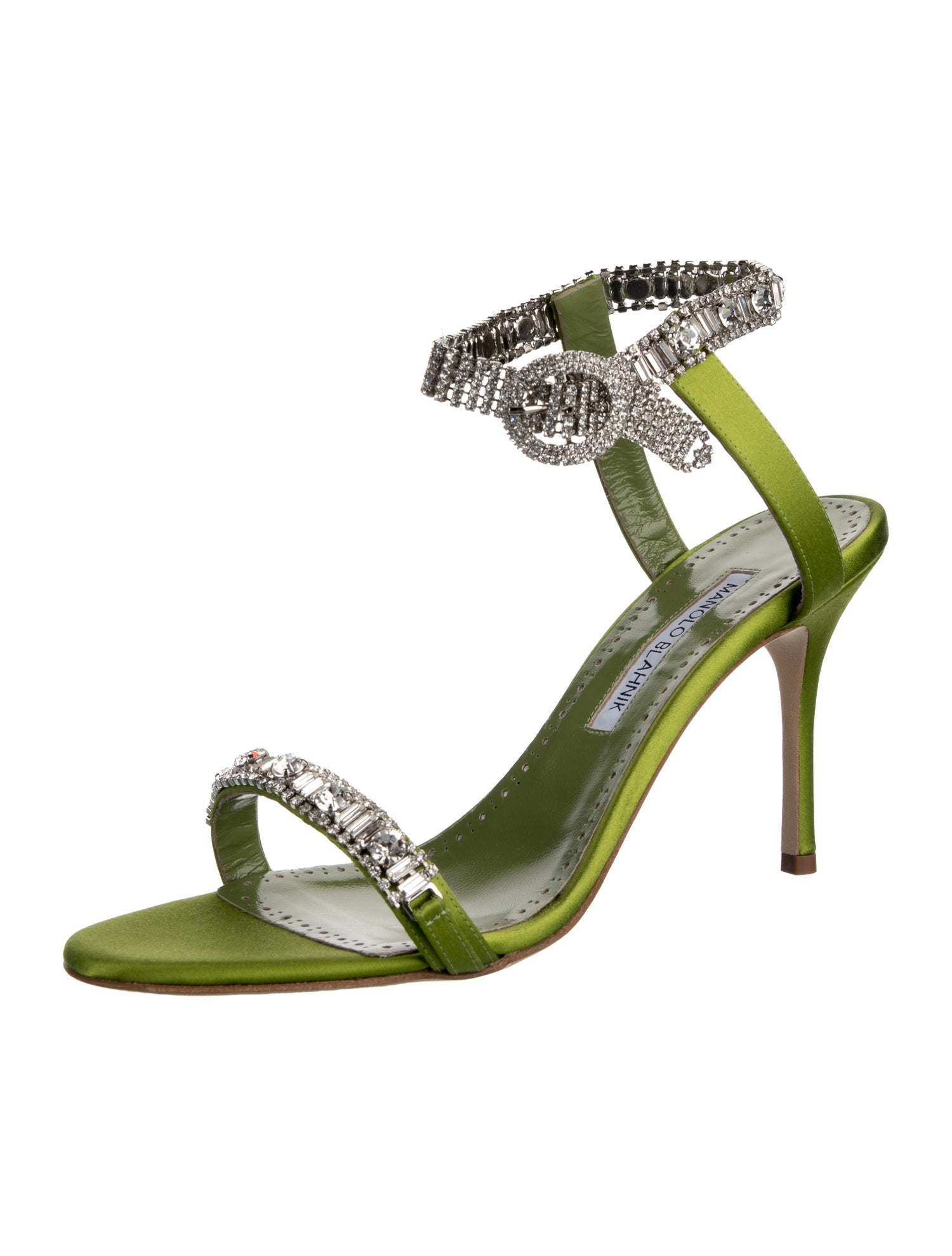 Manolo Blahnik Satin Crystal Embellishments Sandals