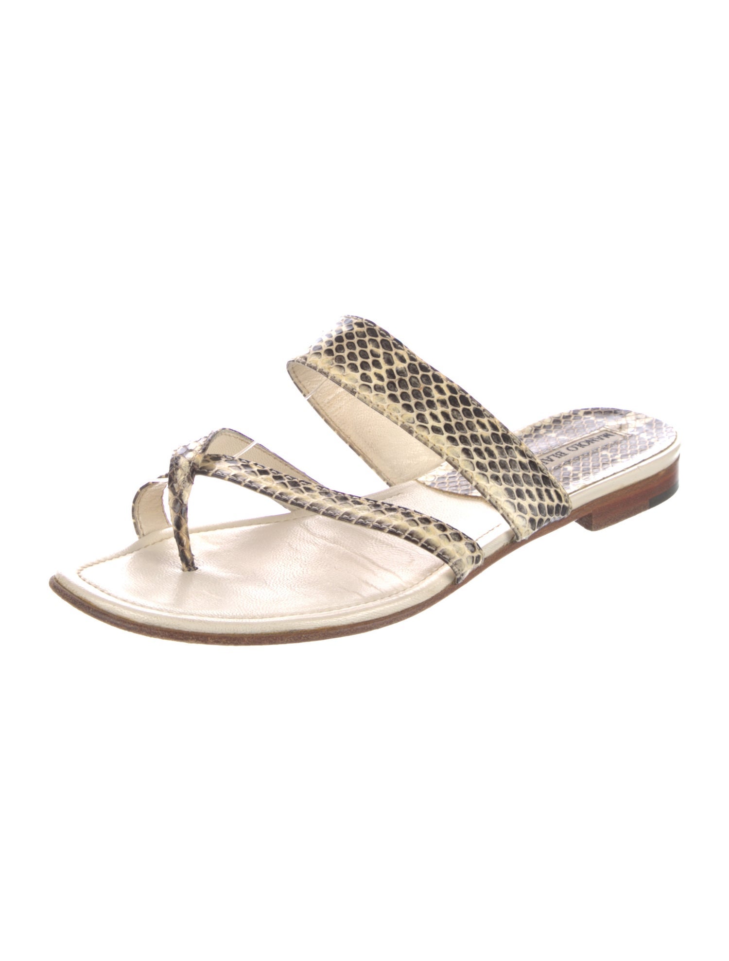 Manolo Blahnik Snakeskin Animal Print Slides