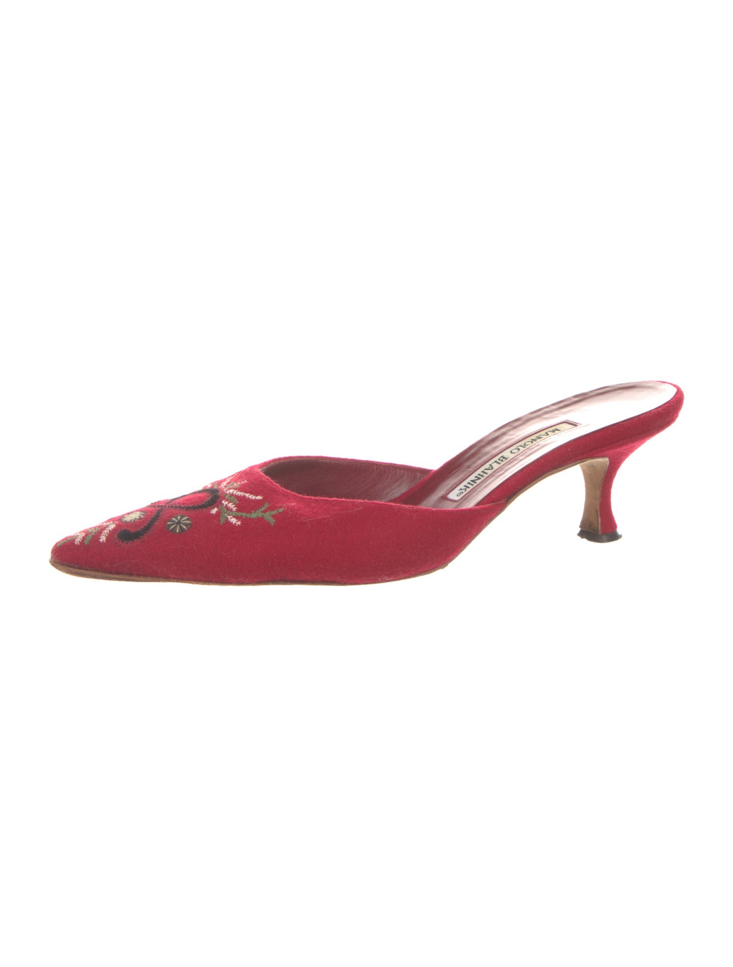Manolo Blahnik Suede Graphic Print Mules