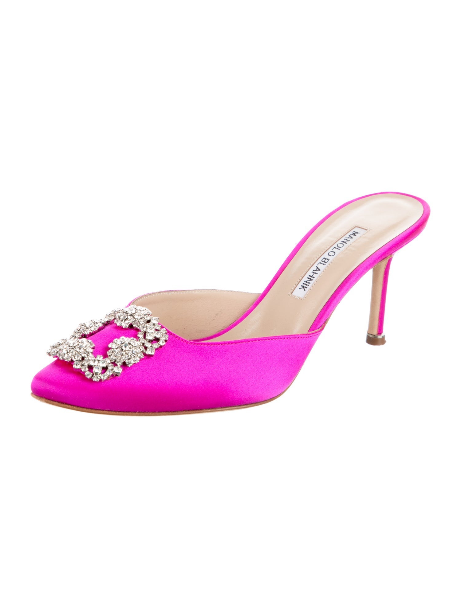 Manolo Blahnik Satin Crystal Embellishments Mules