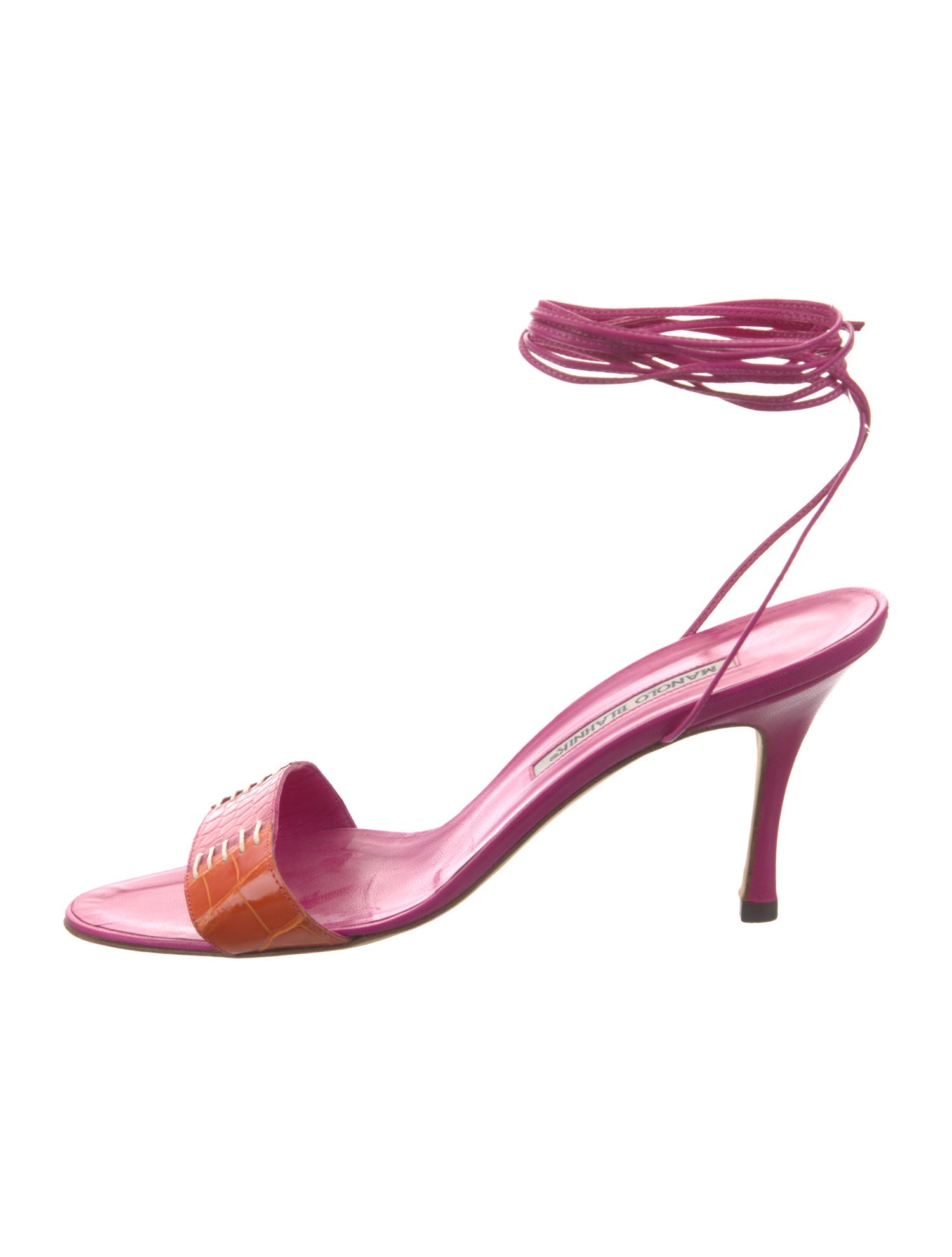 Manolo Blahnik Leather Colorblock Pattern Sandals
