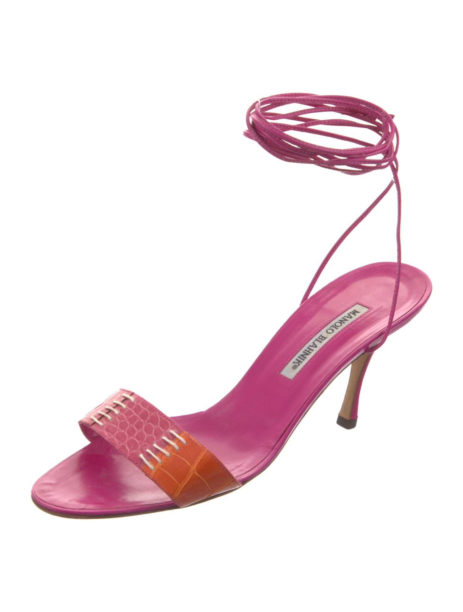 Manolo Blahnik Leather Colorblock Pattern Sandals