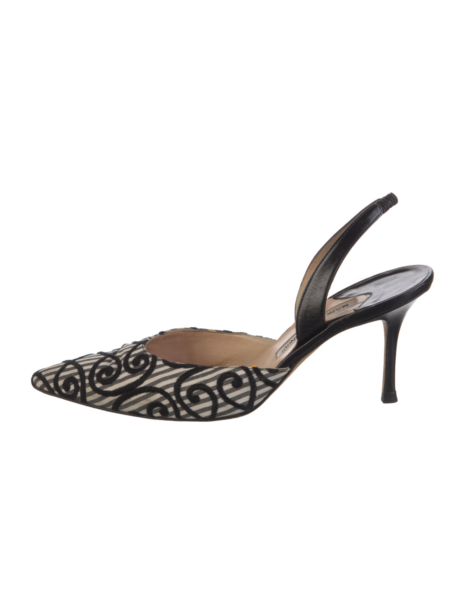 Manolo Blahnik Striped Embroidered Accent Slingback Pumps