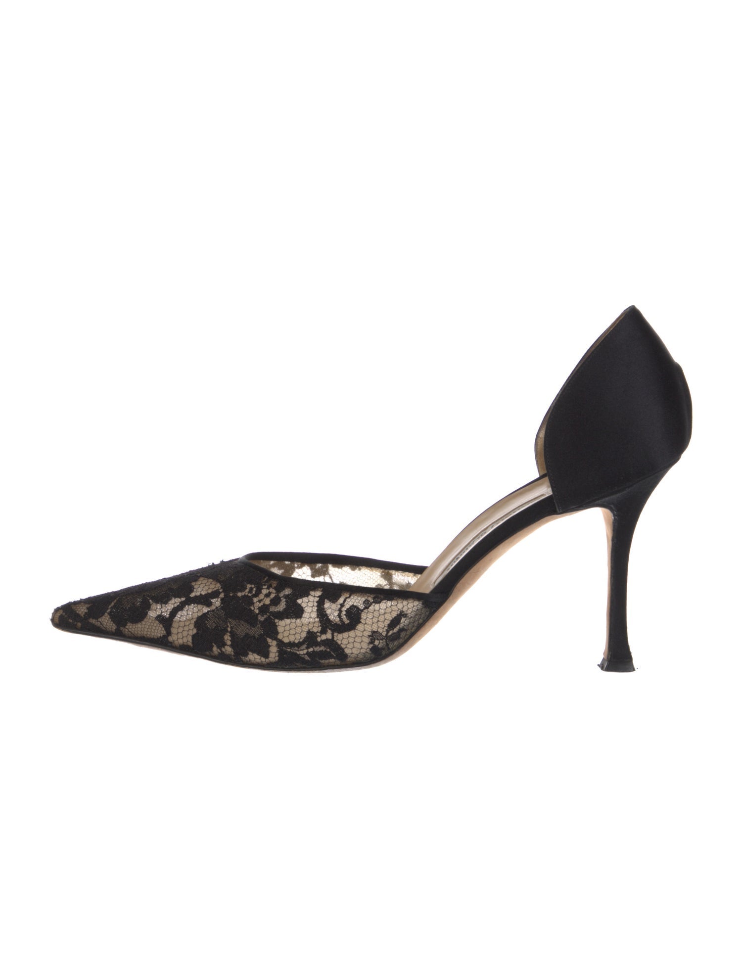 Manolo Blahnik Lace Embroidered Accent D'Orsay Pumps