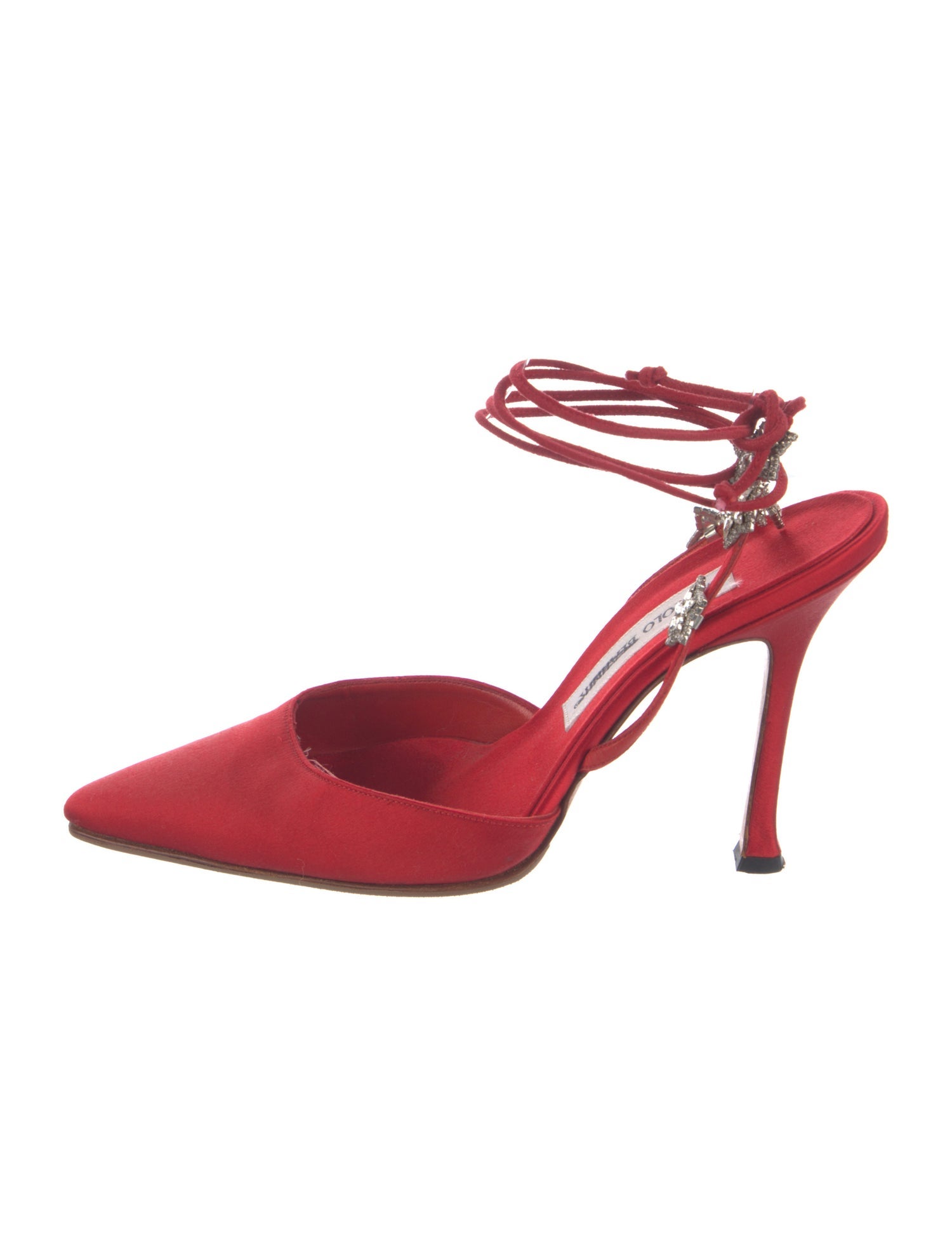 Manolo Blahnik Satin Crystal Embellishments D'Orsay Pumps