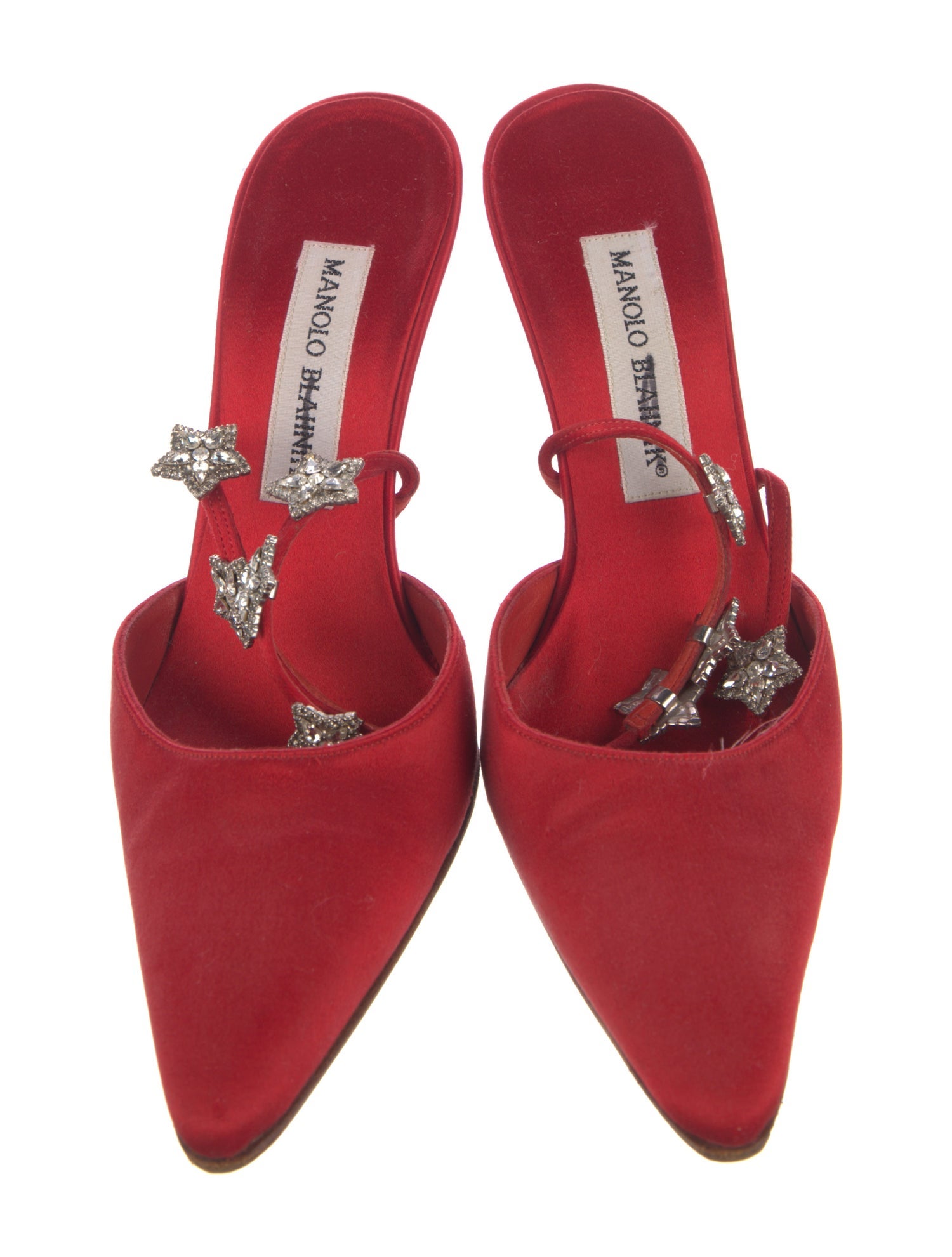 Manolo Blahnik Satin Crystal Embellishments D'Orsay Pumps