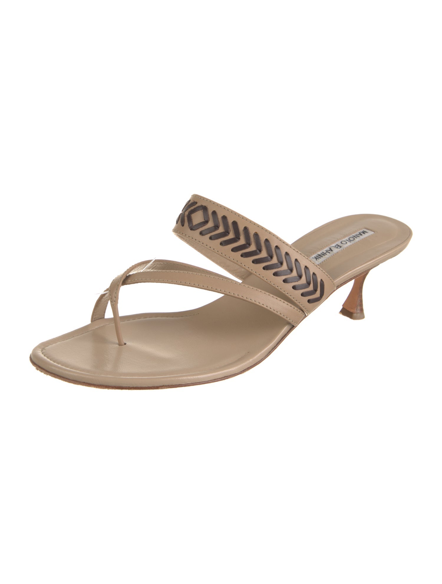 Manolo Blahnik Leather Striped Slides